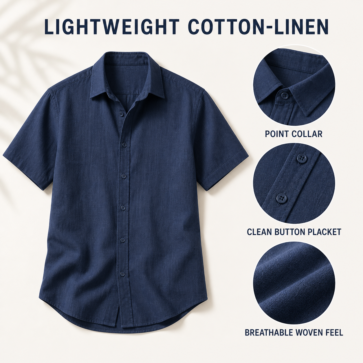 Lightweight cotton linen fabric collar and button placket details