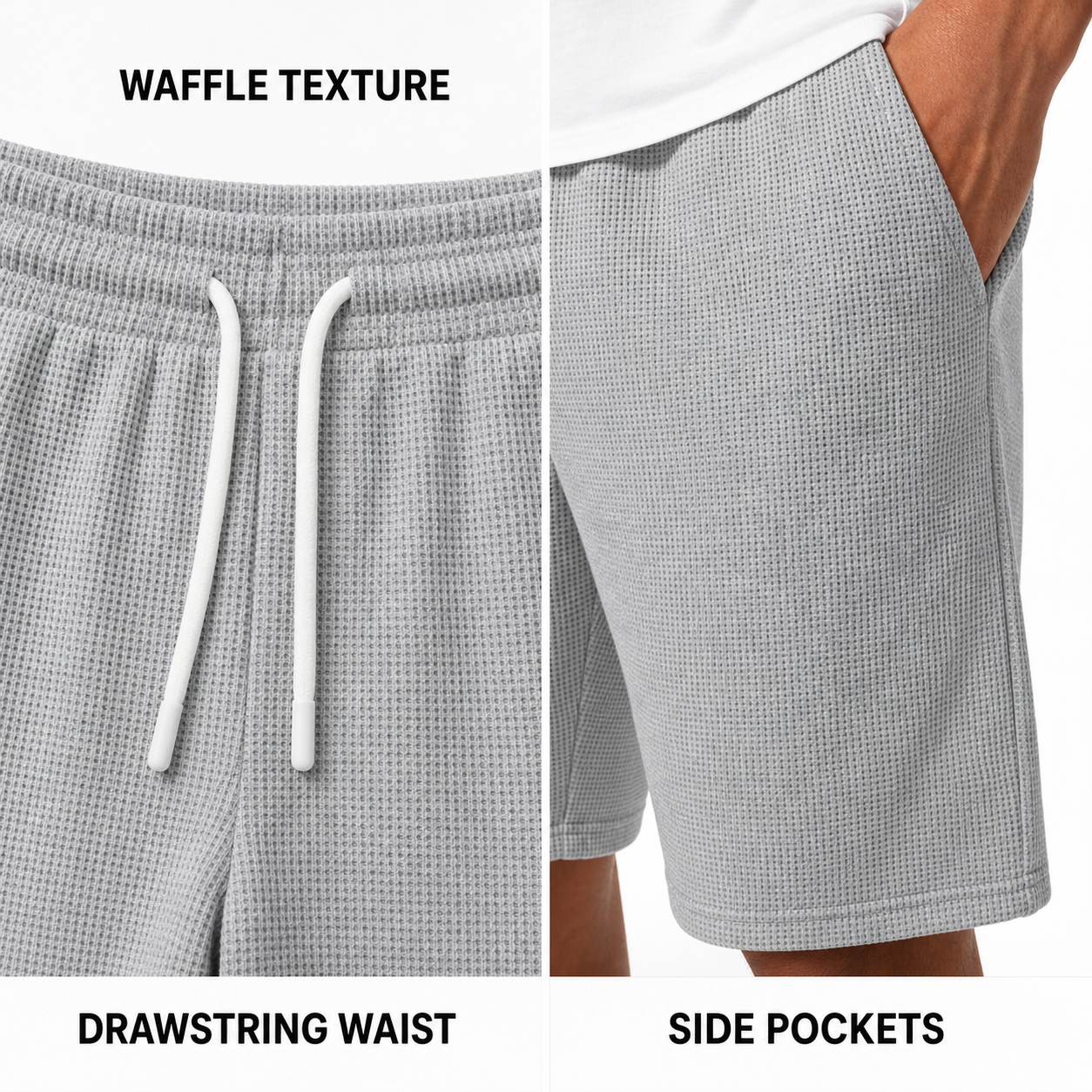 Waffle texture drawstring waist and side pocket features