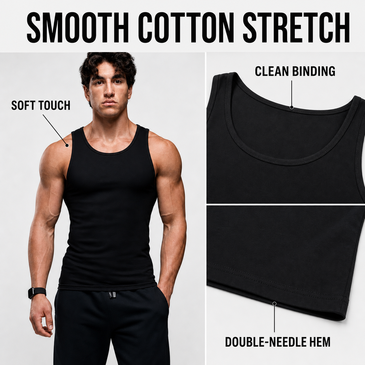 Smooth cotton stretch fabric and construction details