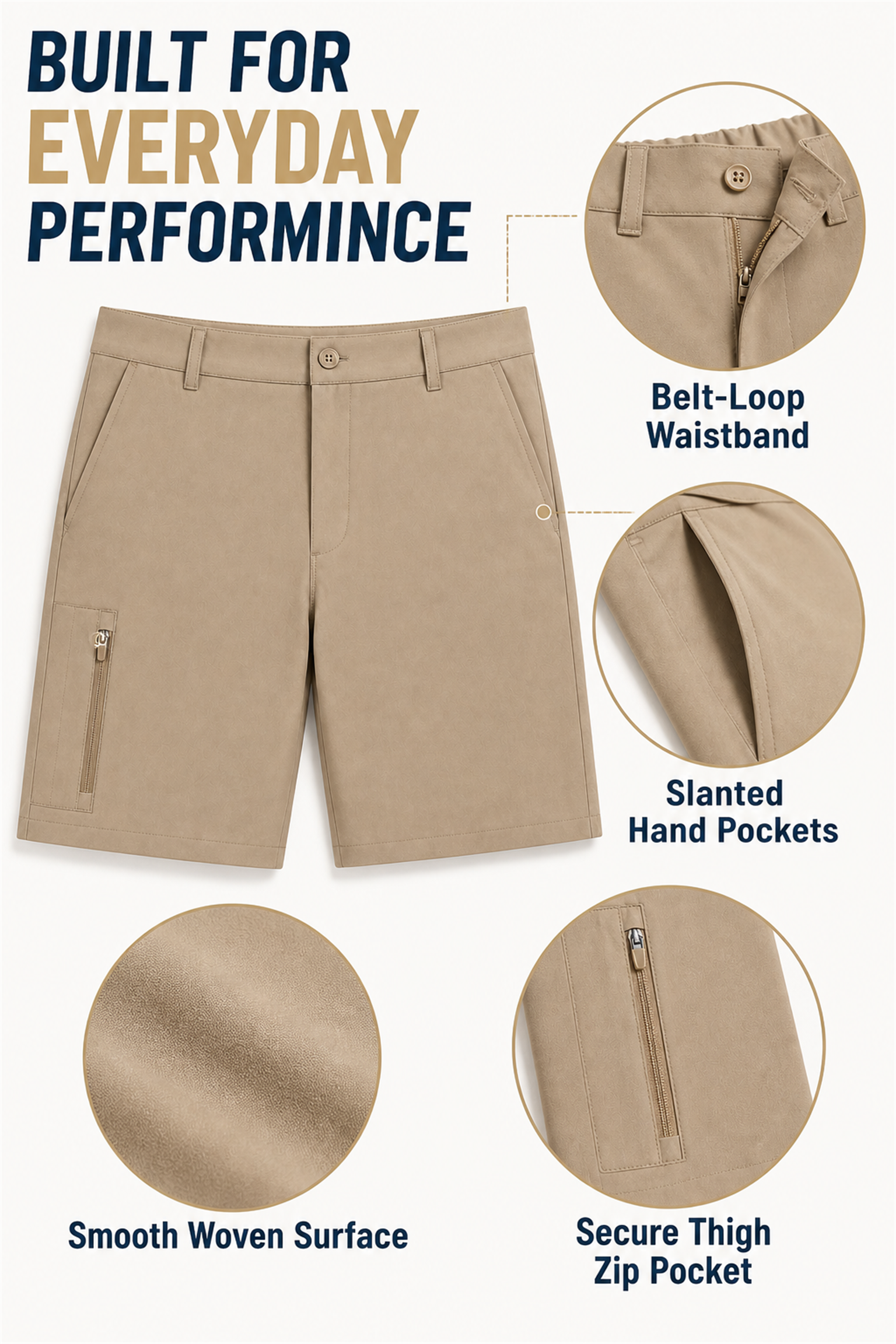Men's lightweight golf shorts performance features
