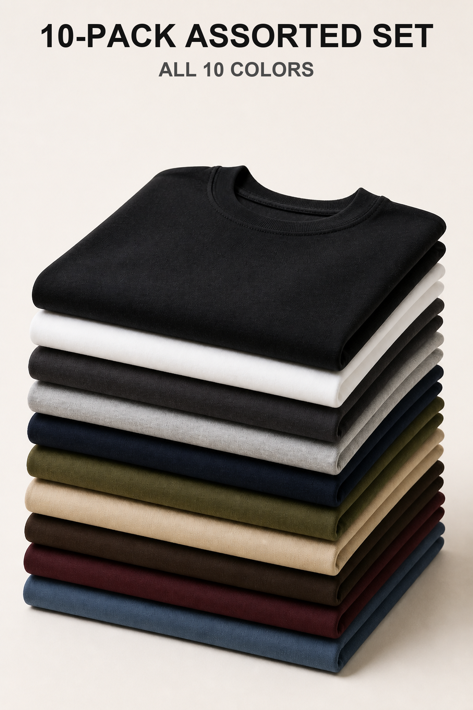 10-Pack Assorted Set with all ten heavyweight oversized T-shirt colors