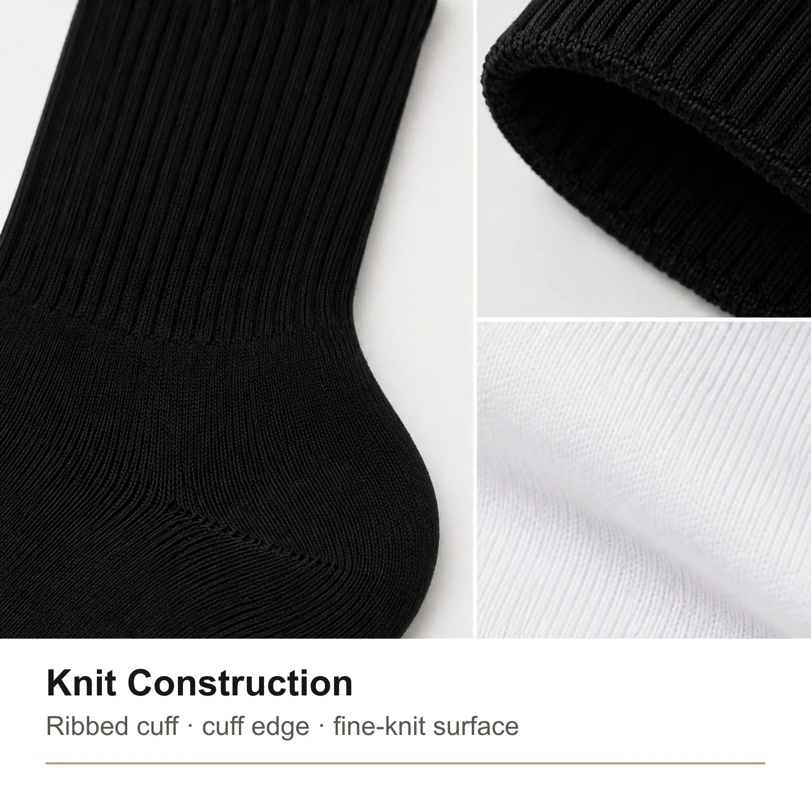 Black and White ribbed cuff and smooth-knit foot surface