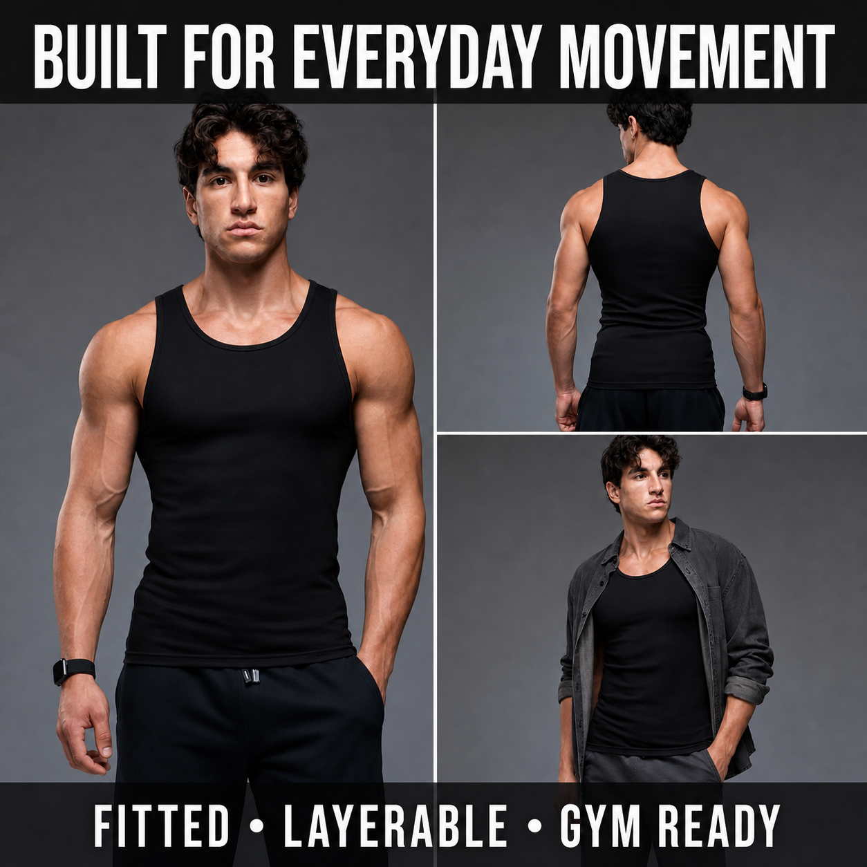 Fitted tank top front back and layered styling