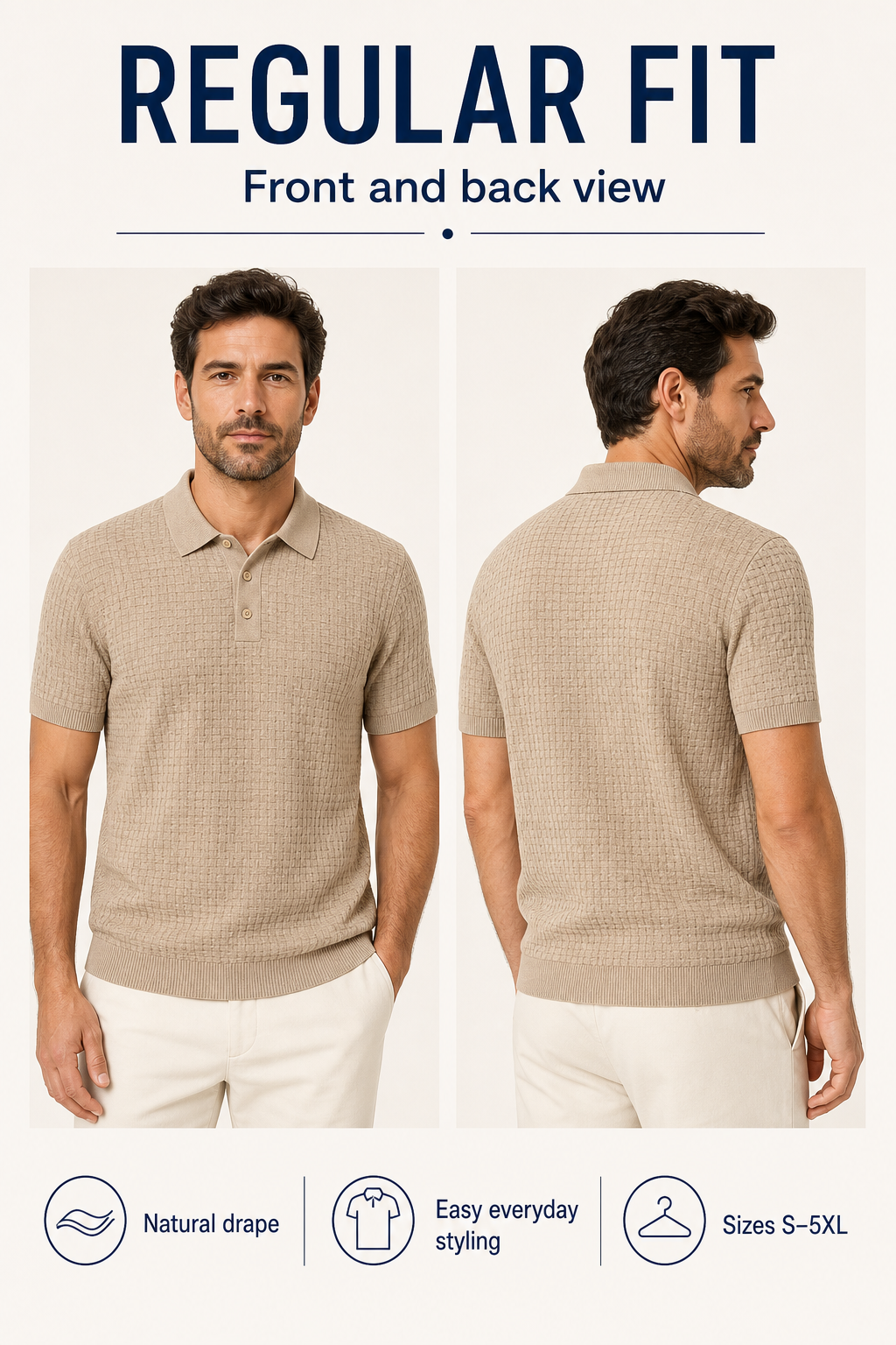 Regular fit front and back view for everyday wear