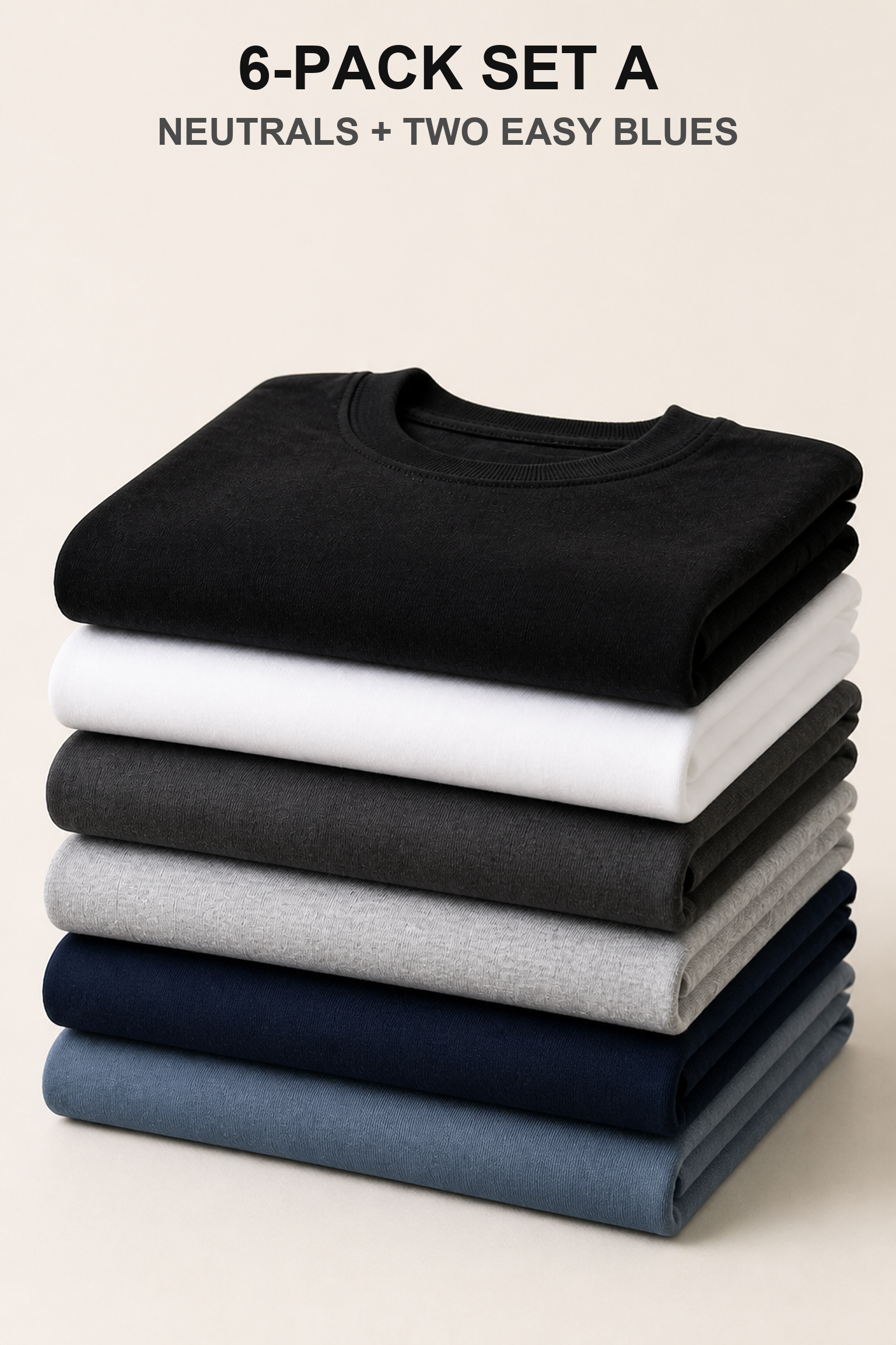 6-Pack Set A heavyweight oversized T-shirts in neutrals and blues