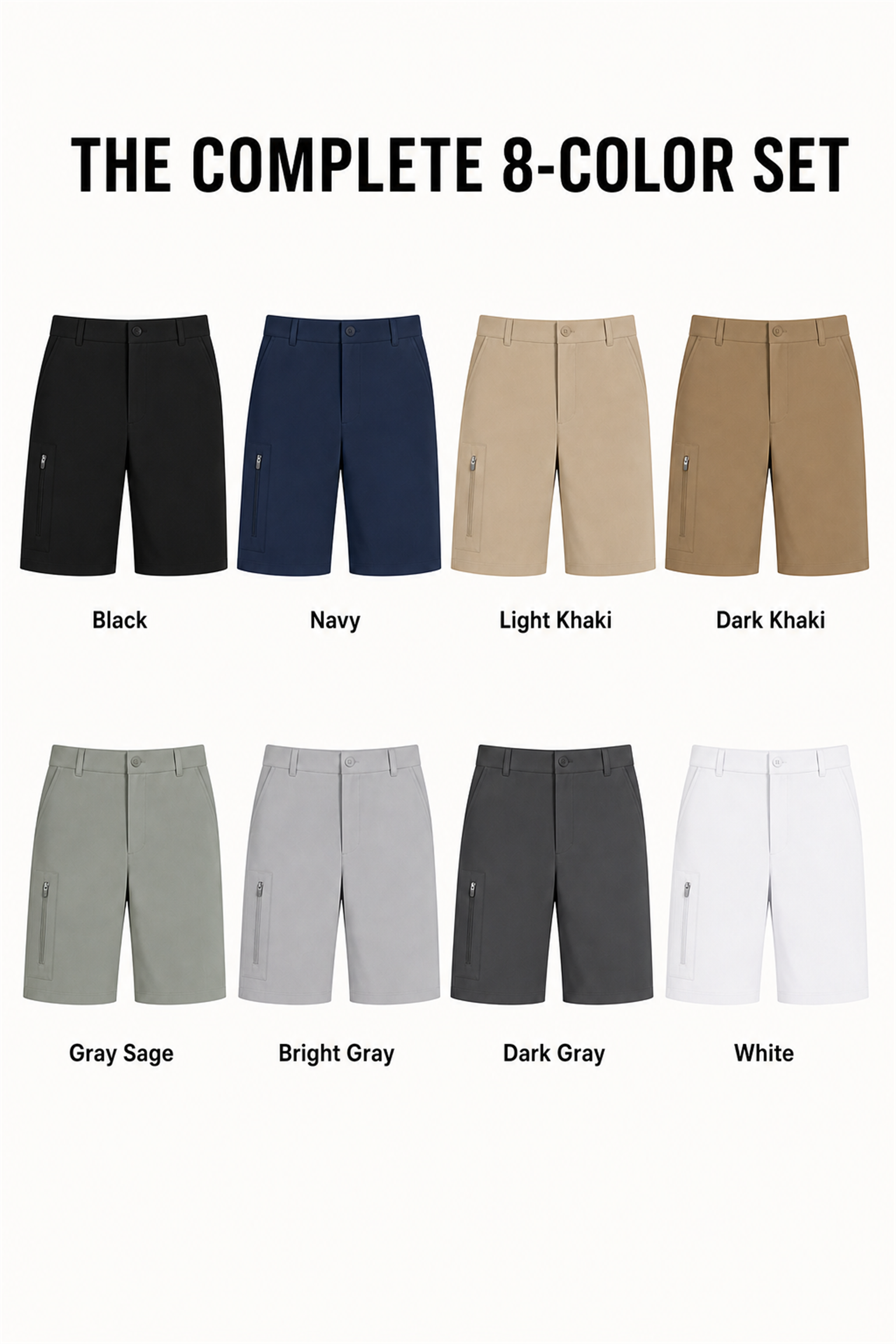 Complete eight-color golf shorts set overview