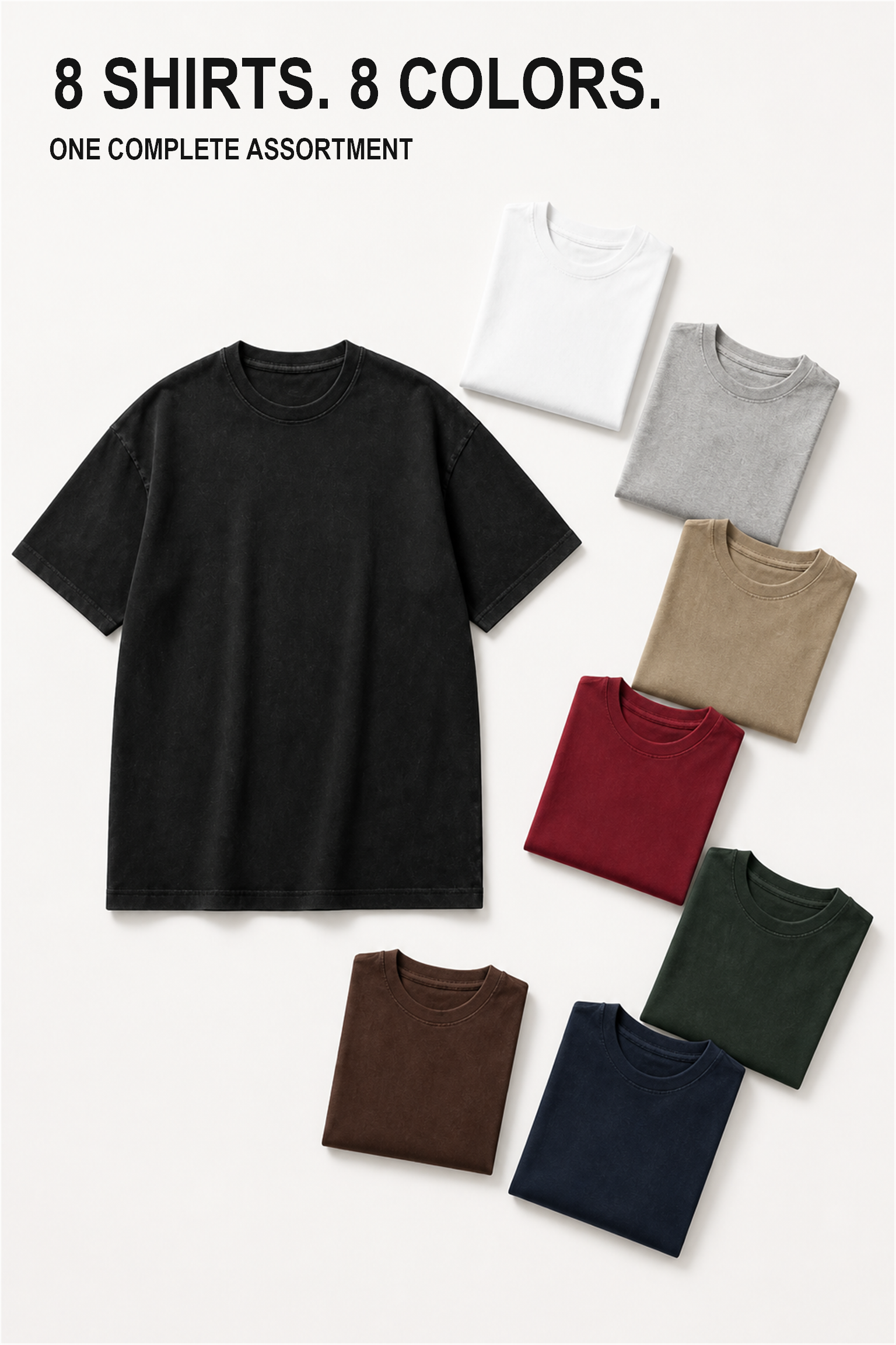 Eight-Shirt Assorted Set in Black White Gray Khaki Deep Red Deep Green Coffee Brown and Deep Navy