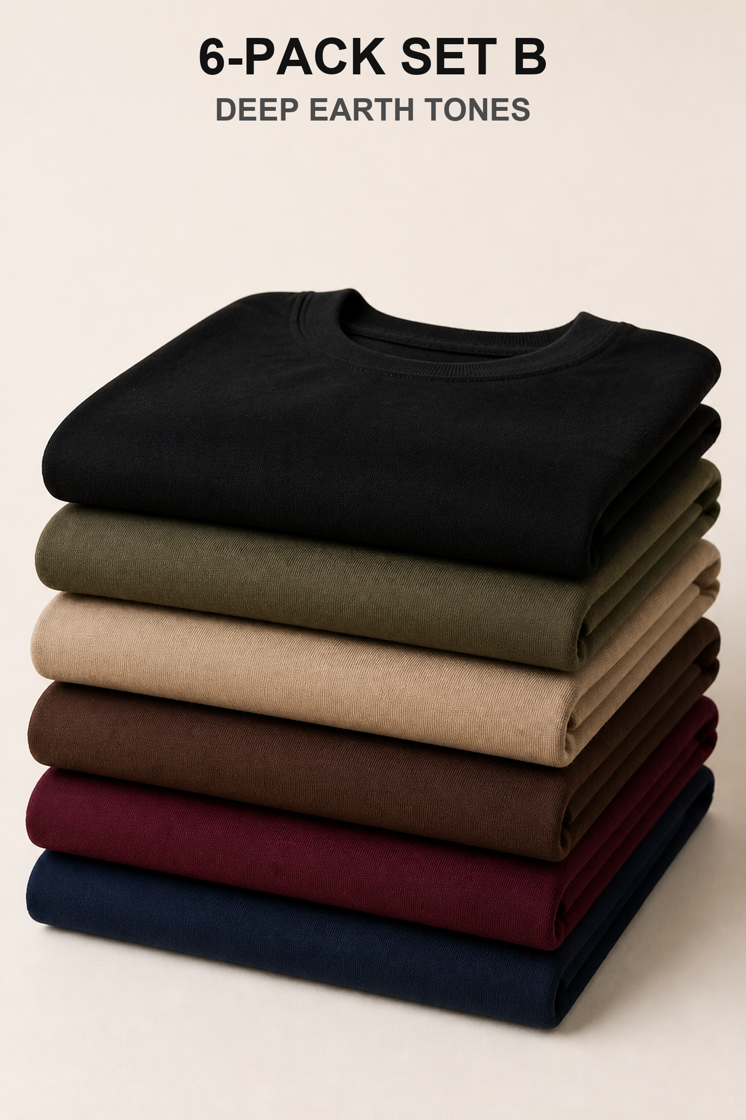 6-Pack Set B heavyweight oversized T-shirts in earth tones and navy