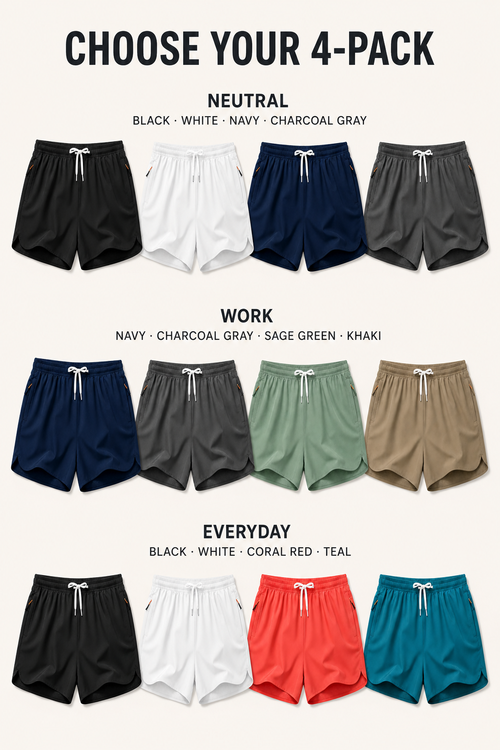 Neutral Work and Everyday four-pack color combinations