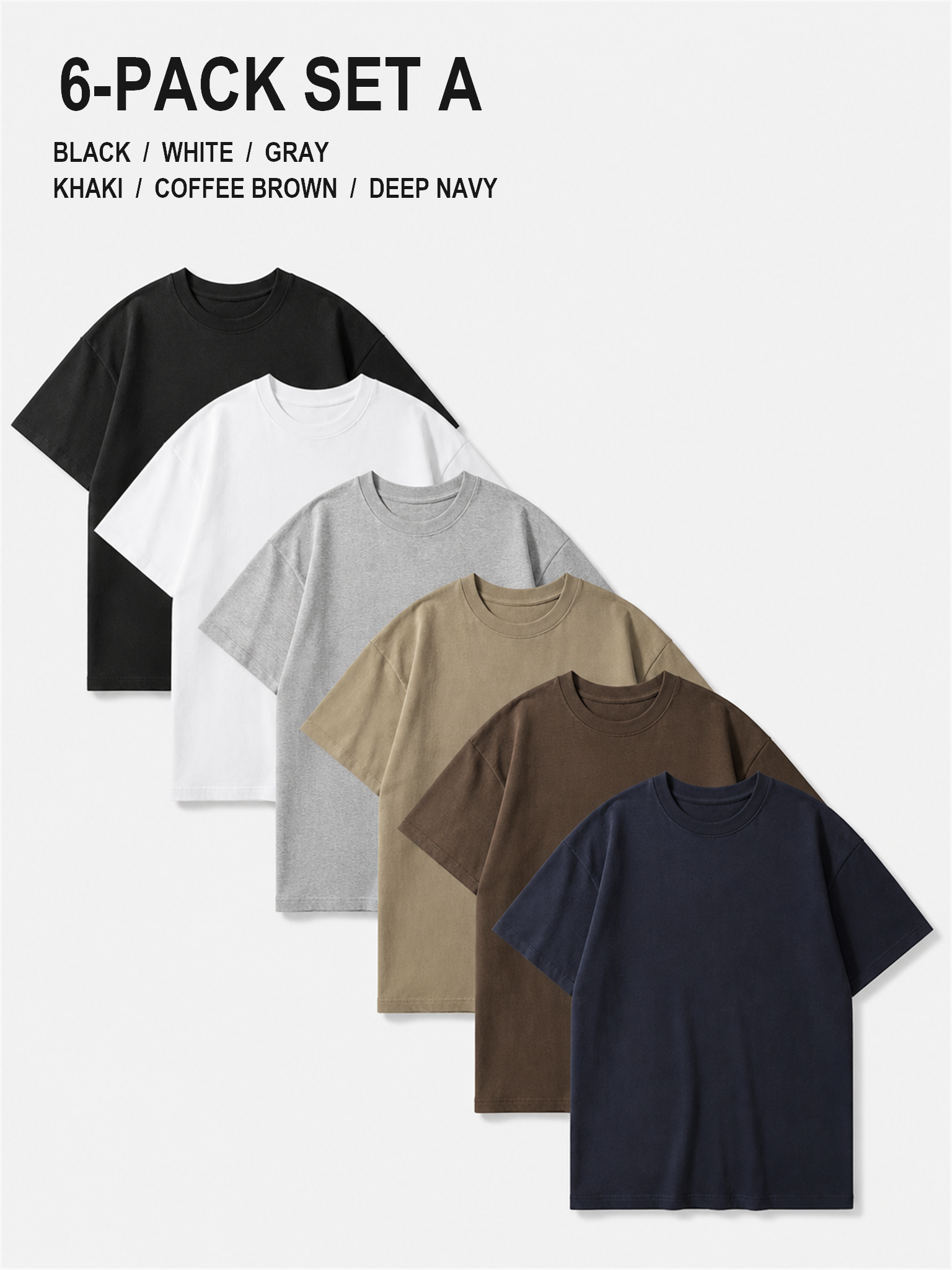 Six-Pack Set A in Black White Gray Khaki Coffee Brown and Deep Navy