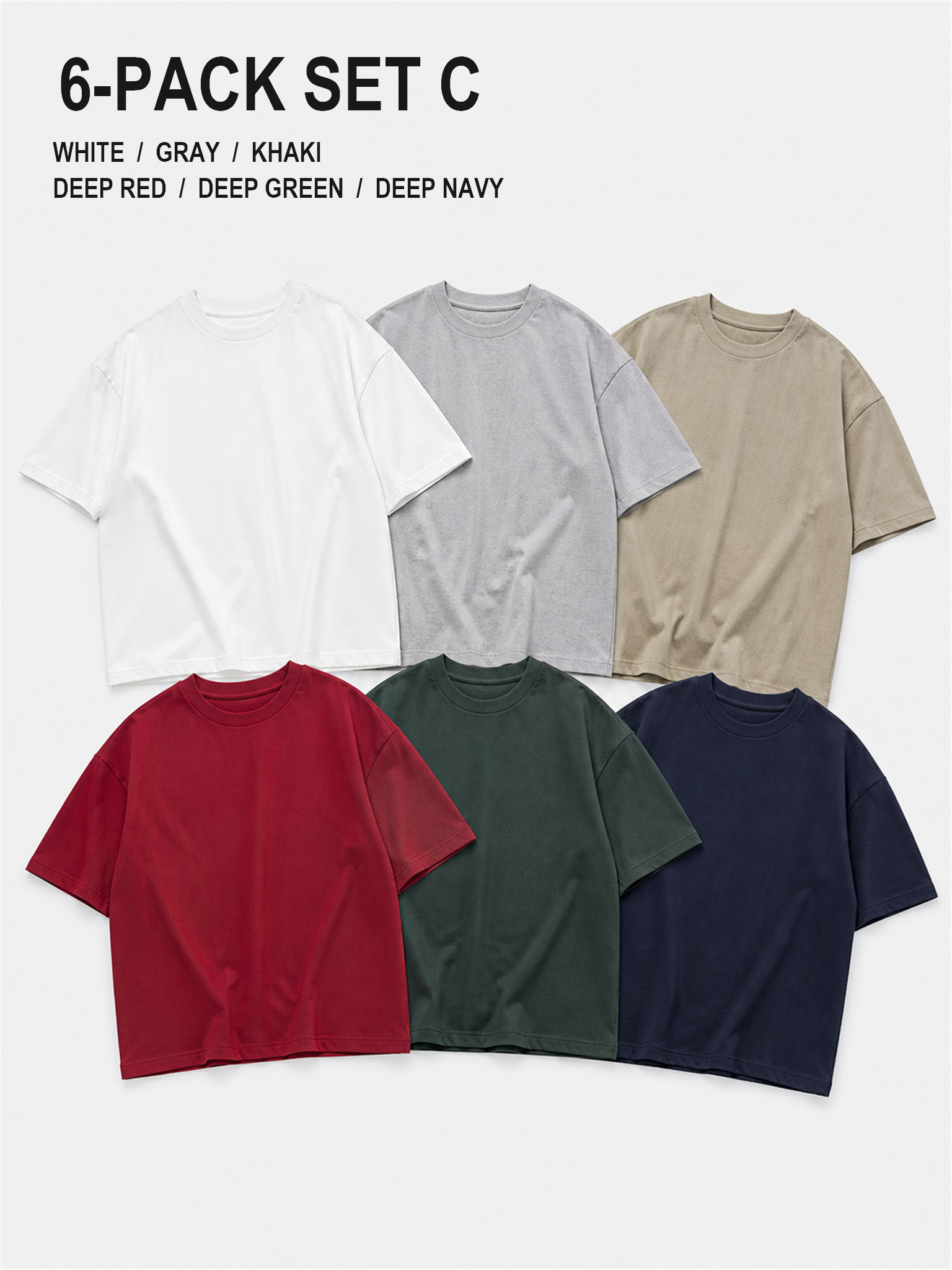 Six-Pack Set C in White Gray Khaki Deep Red Deep Green and Deep Navy