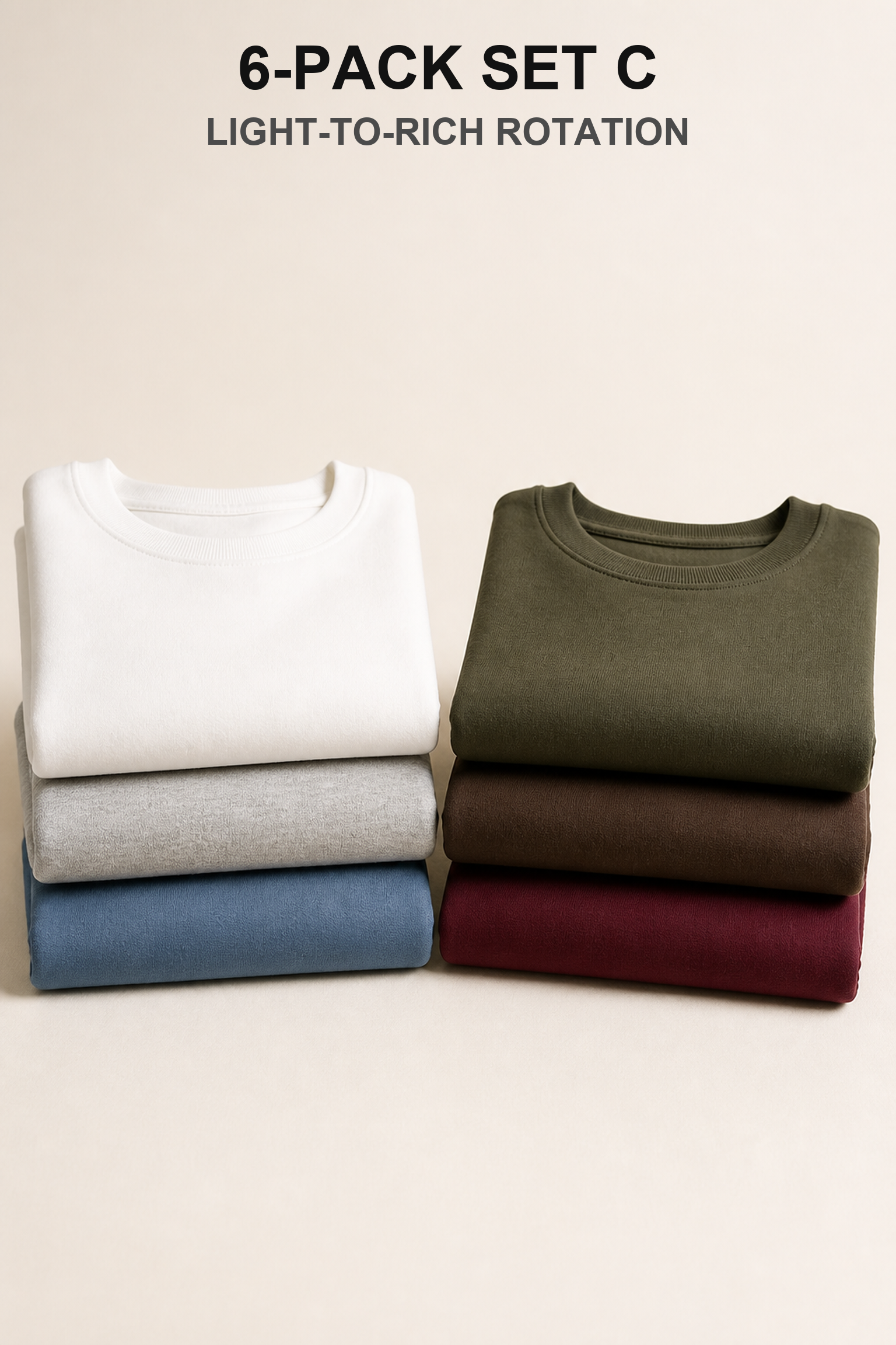 6-Pack Set C heavyweight oversized T-shirts in light and rich colors