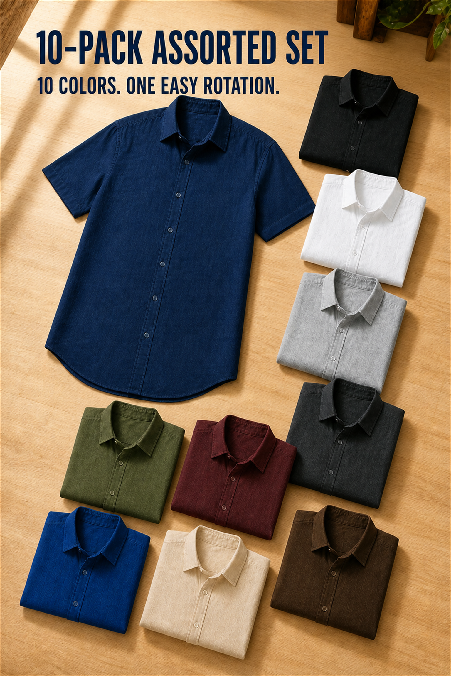 10-Pack Assorted Set in Black White Navy Heather Gray Charcoal Olive Burgundy Royal Blue Beige and Brown