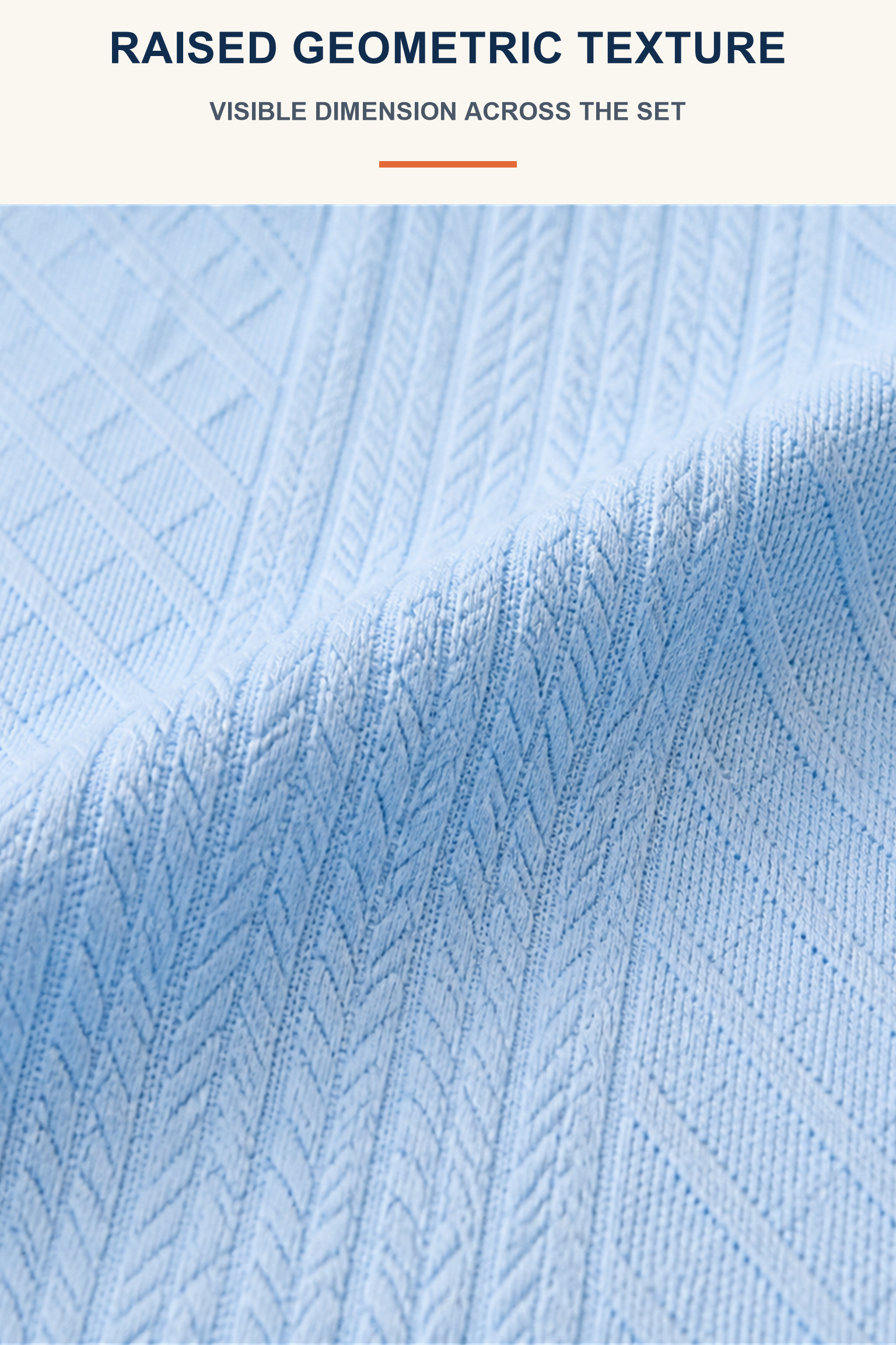 Raised geometric texture shown in a dedicated full-width macro image
