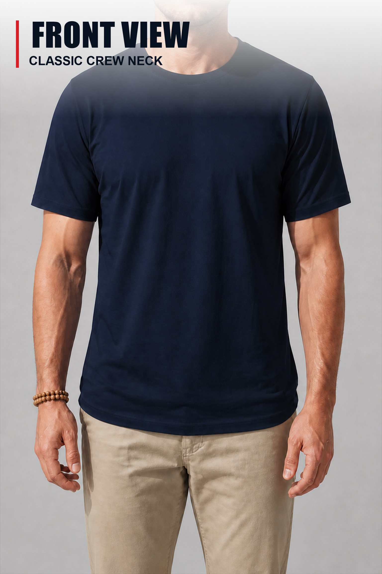 Clean front regular fit and classic crew neck