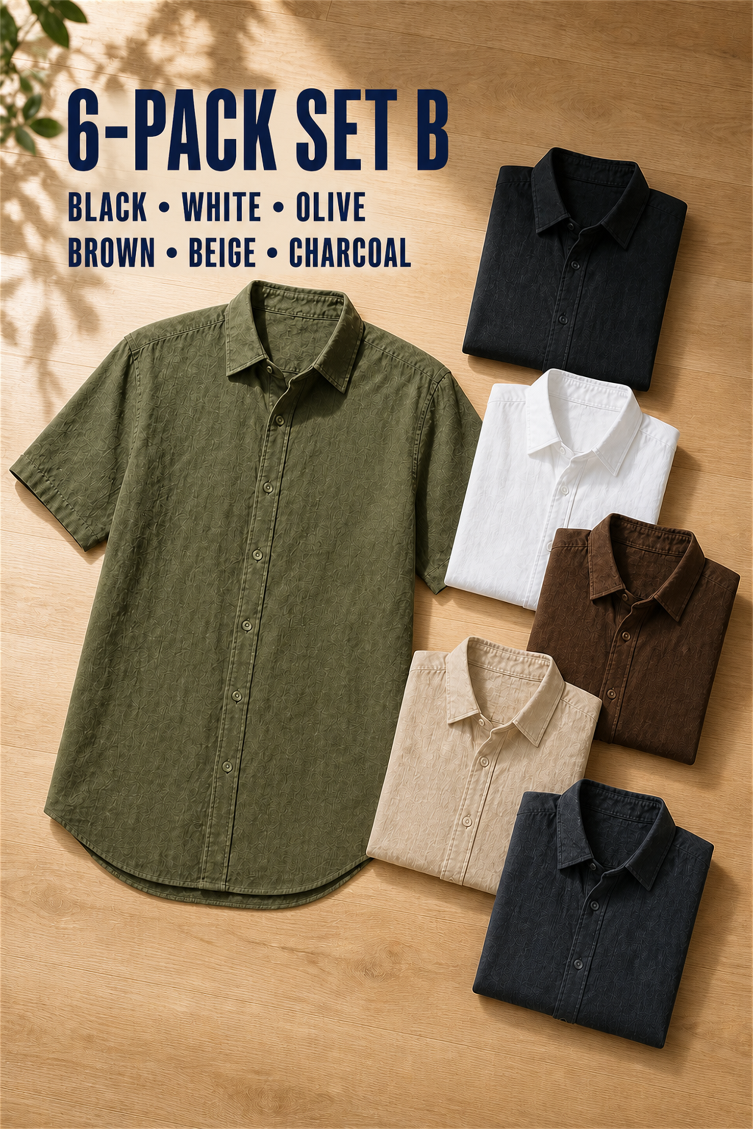 6-Pack Set B in Black White Olive Brown Beige and Charcoal