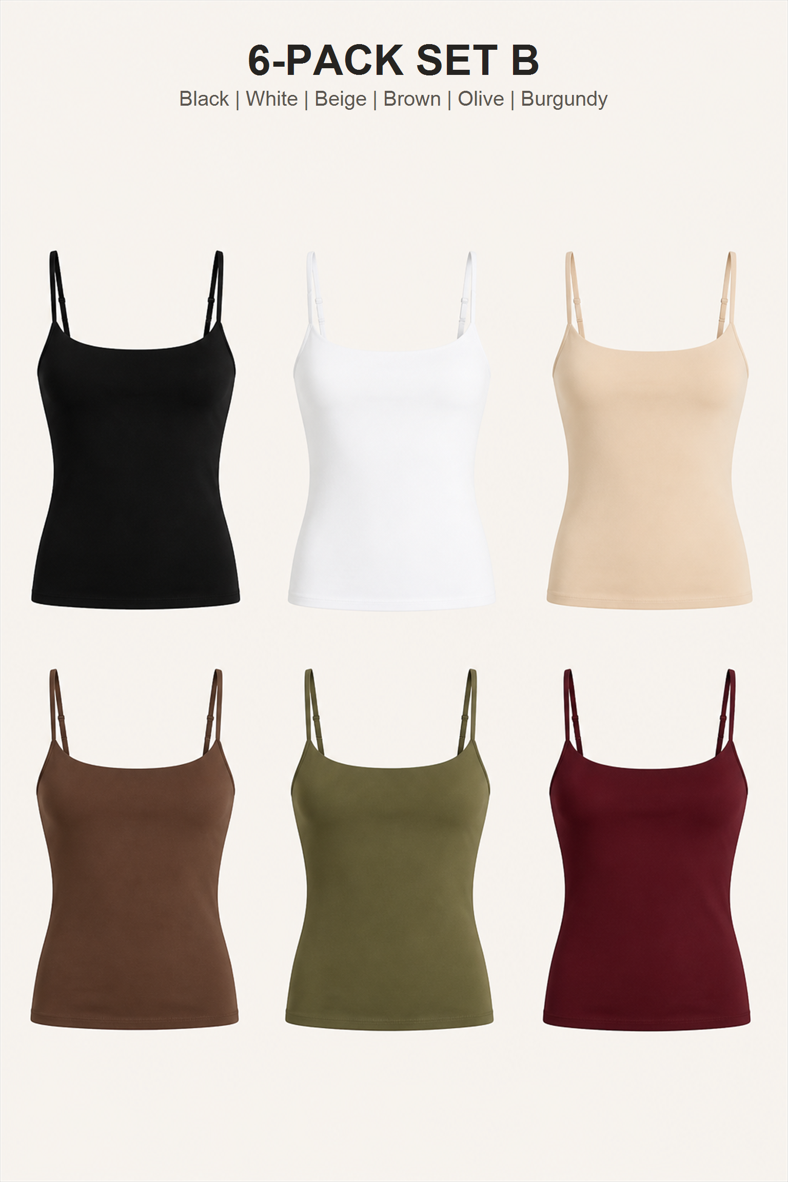 6-Pack Set B in Black, White, Beige, Brown, Olive and Burgundy