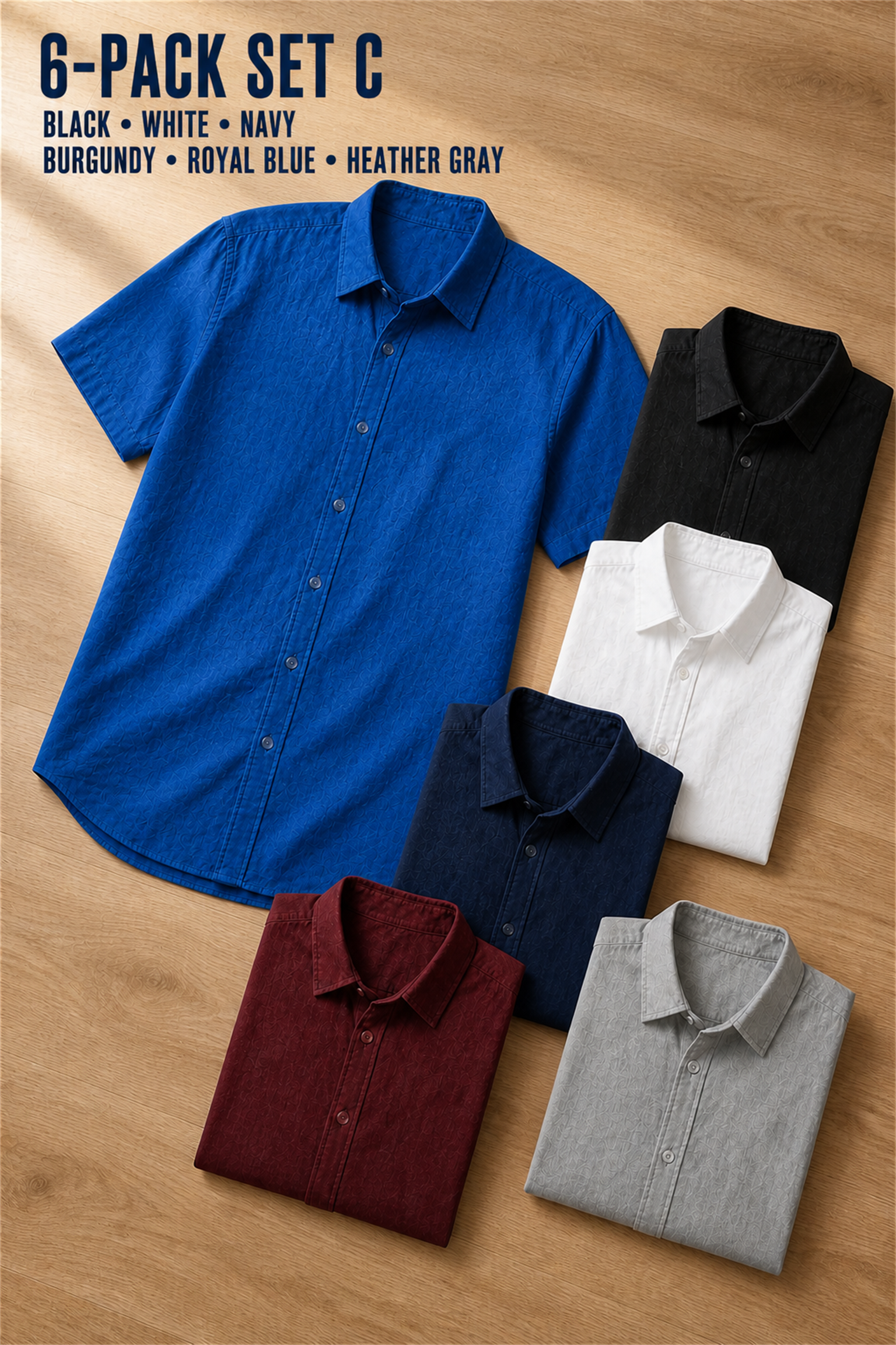 6-Pack Set C in Black White Navy Burgundy Royal Blue and Heather Gray