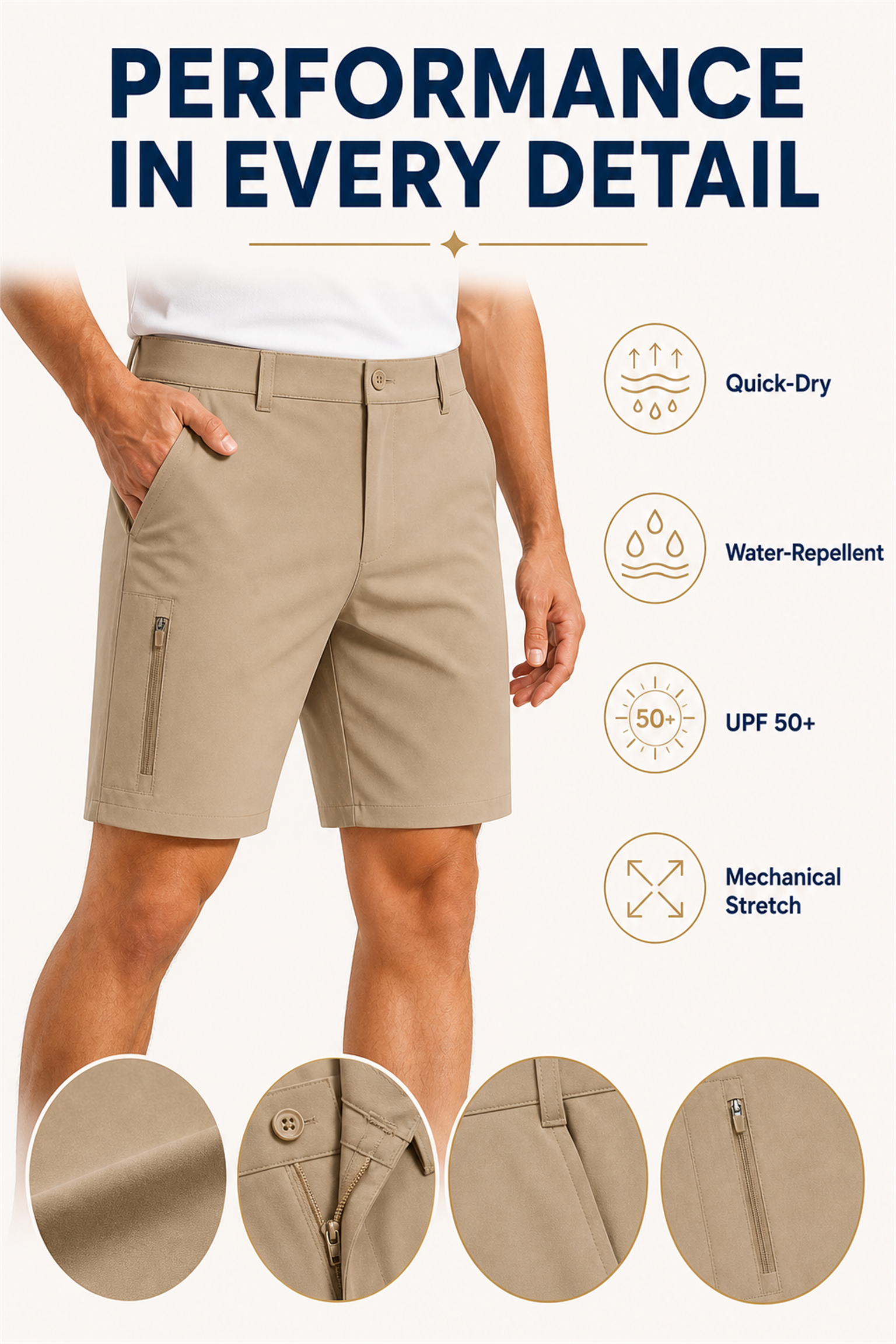 Quick-dry, water-repellent, UPF 50+ and stretch features