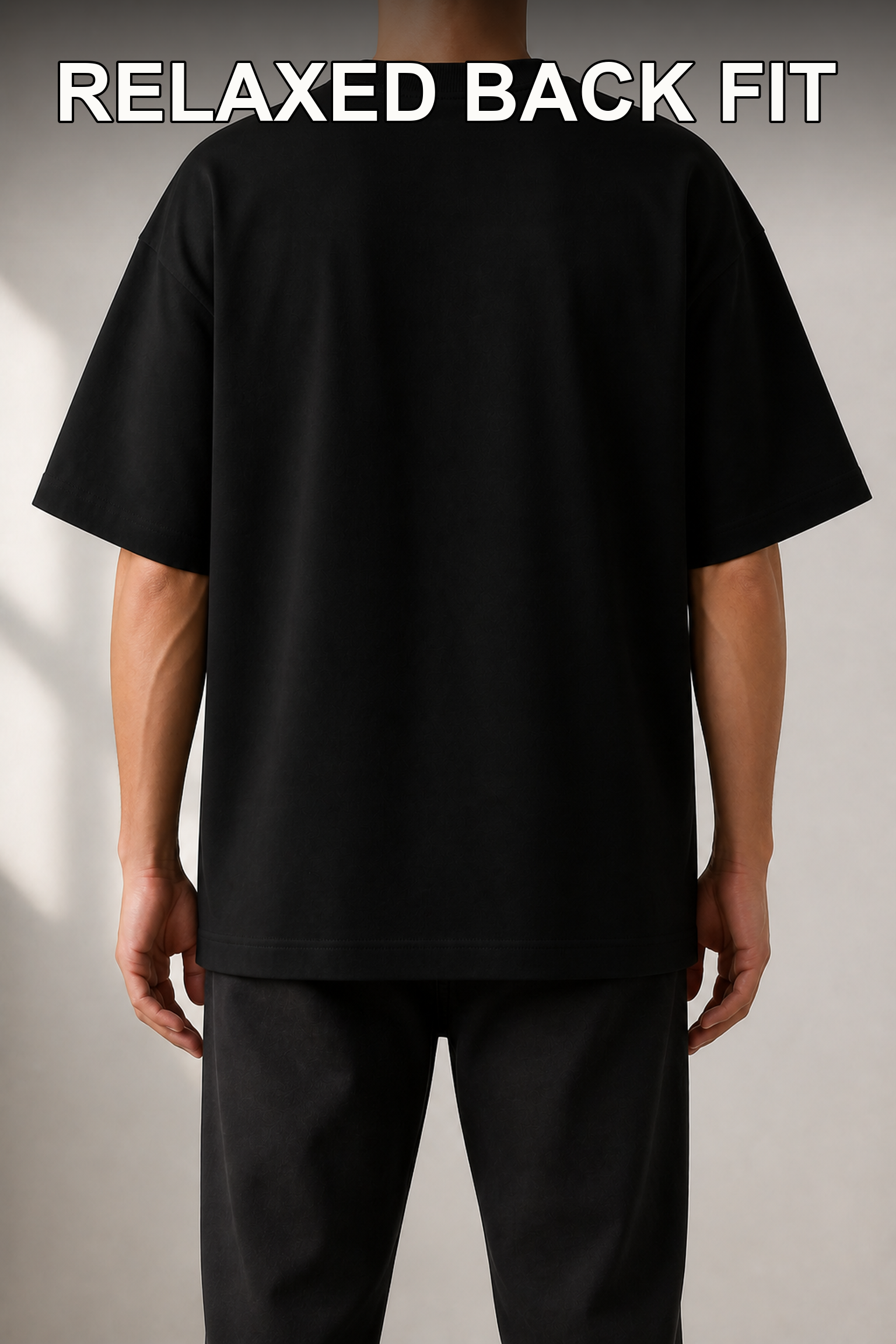Complete back fit view of oversized T-shirt without model face