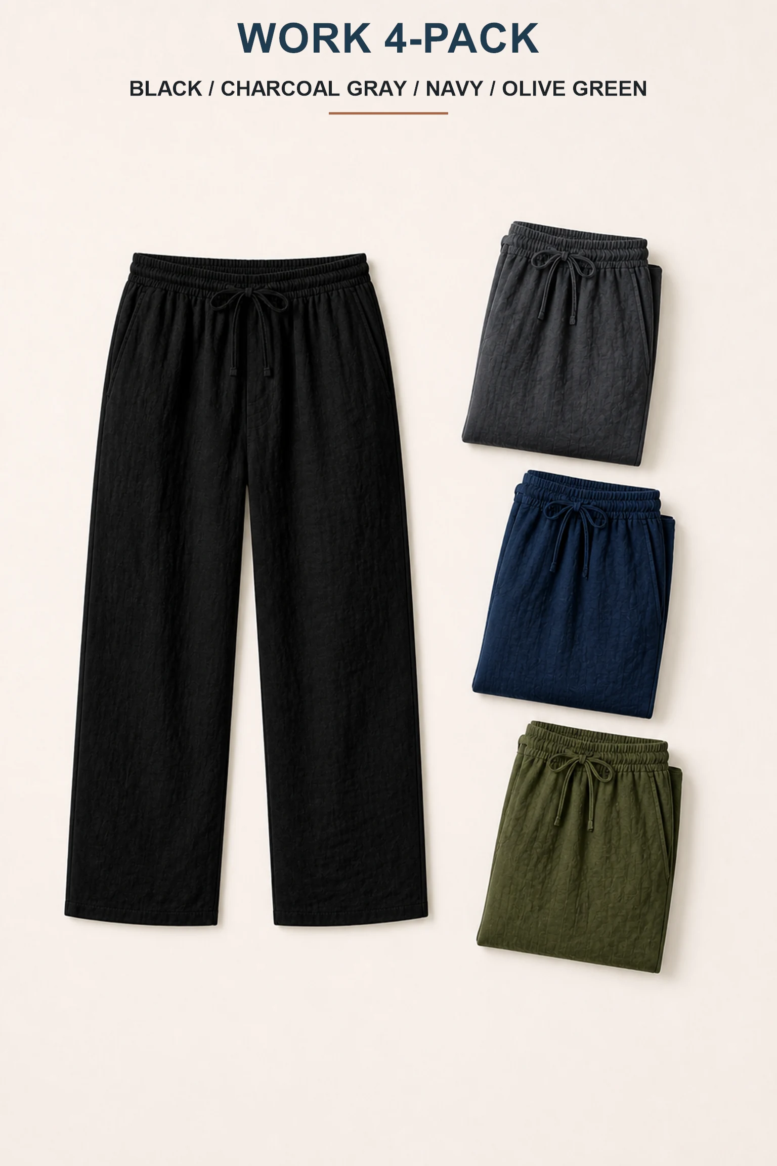 Work four-pack arrangement in Black Charcoal Gray Navy and Olive Green