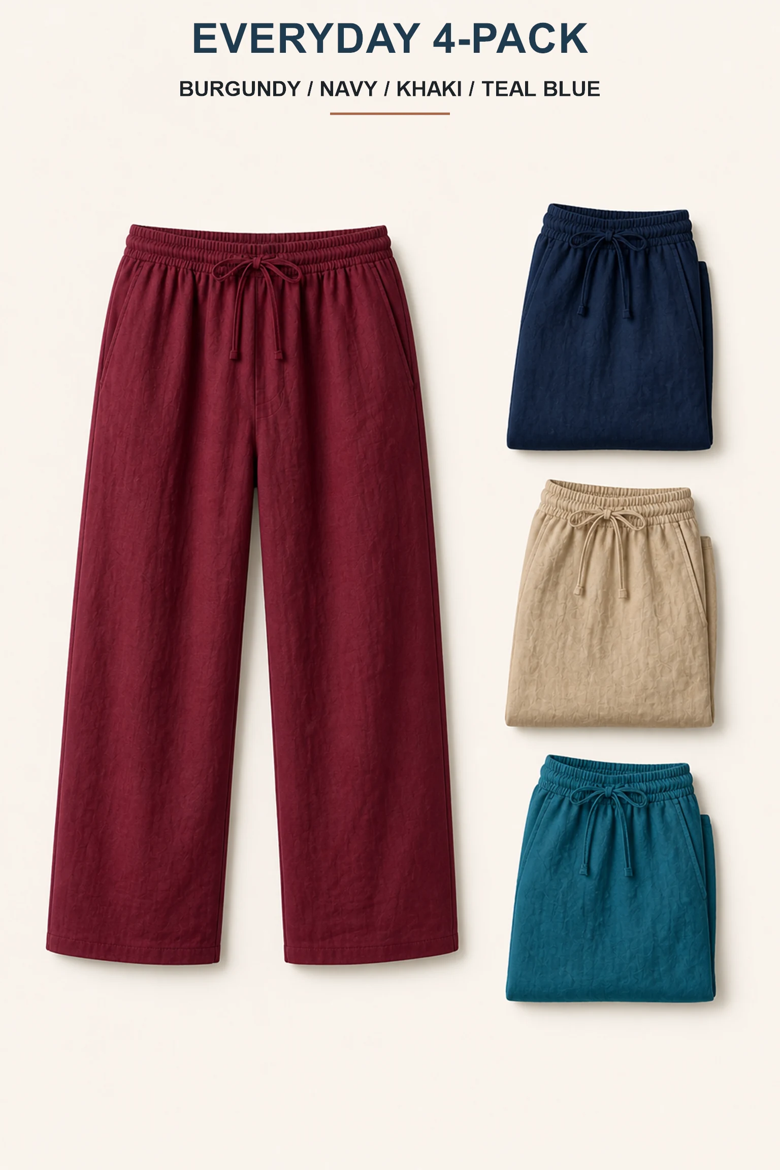 Everyday four-pack arrangement in Burgundy Navy Khaki and Teal Blue