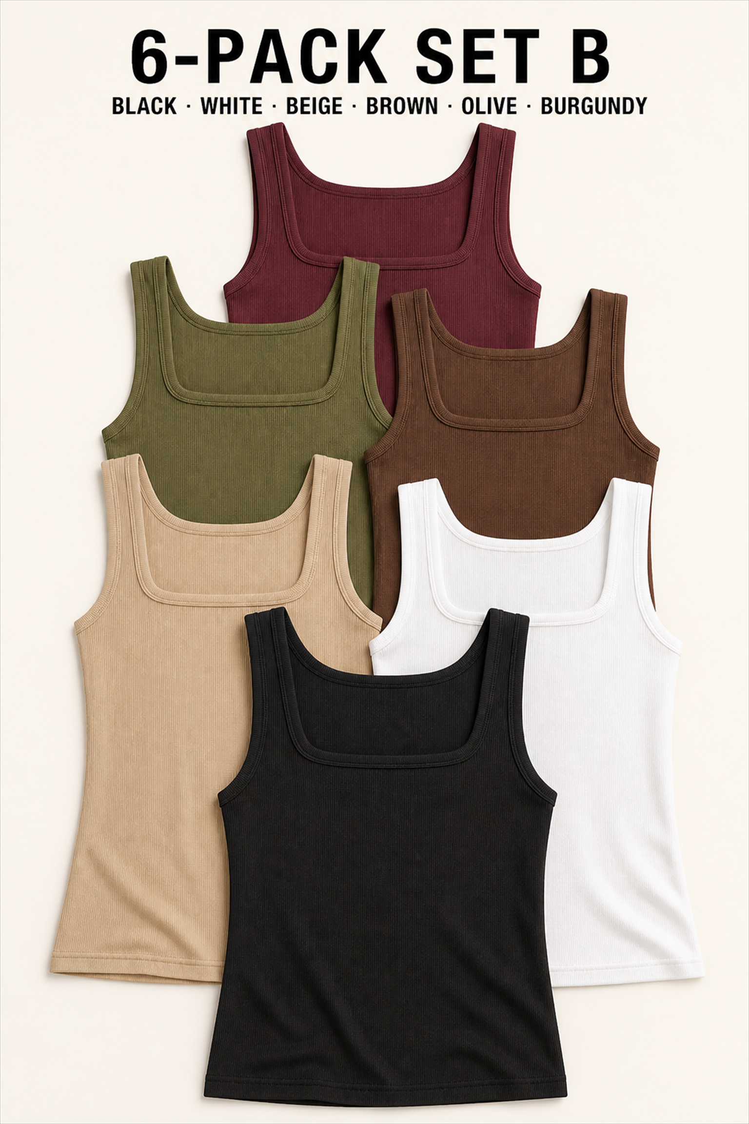6-Pack Set B in Black, White, Beige, Brown, Olive and Burgundy