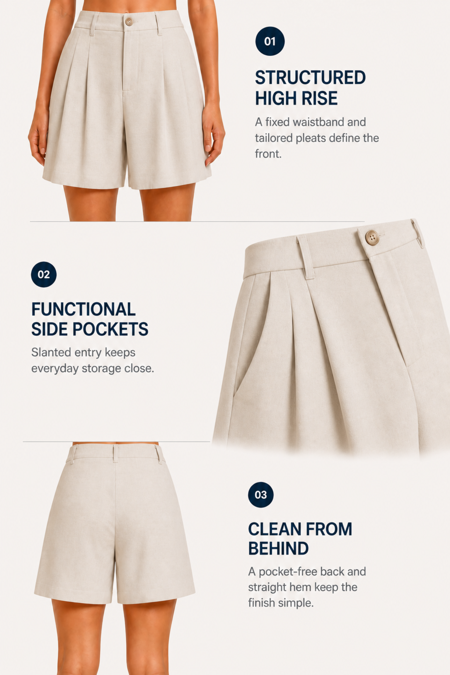 Large selling-point views for the structured high rise, functional side pockets and clean back