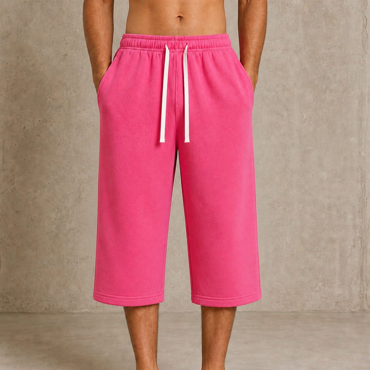 Men's Pink seven-tenths-length French-terry cropped pants, front view