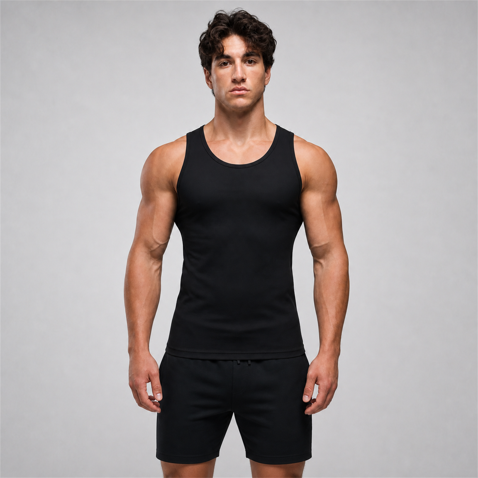 Men's smooth stretch tank square front model view