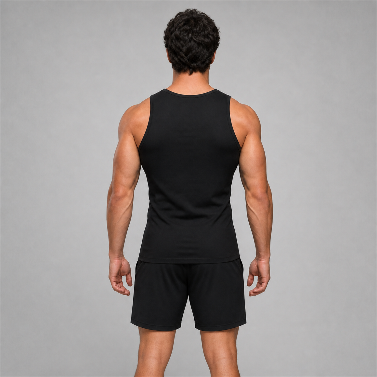 Men's smooth stretch tank square back model view
