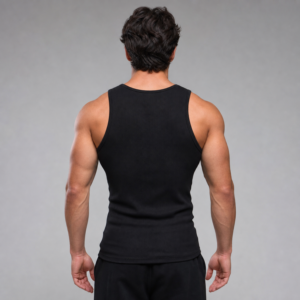 Men's black ribbed tank top back fit