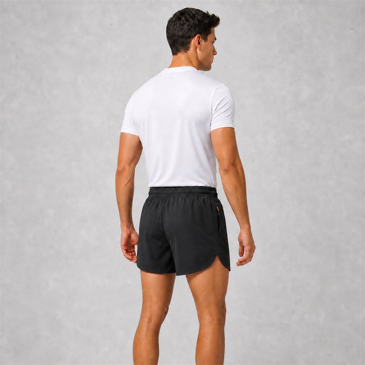Men's black lightweight lined athletic shorts side and back fit