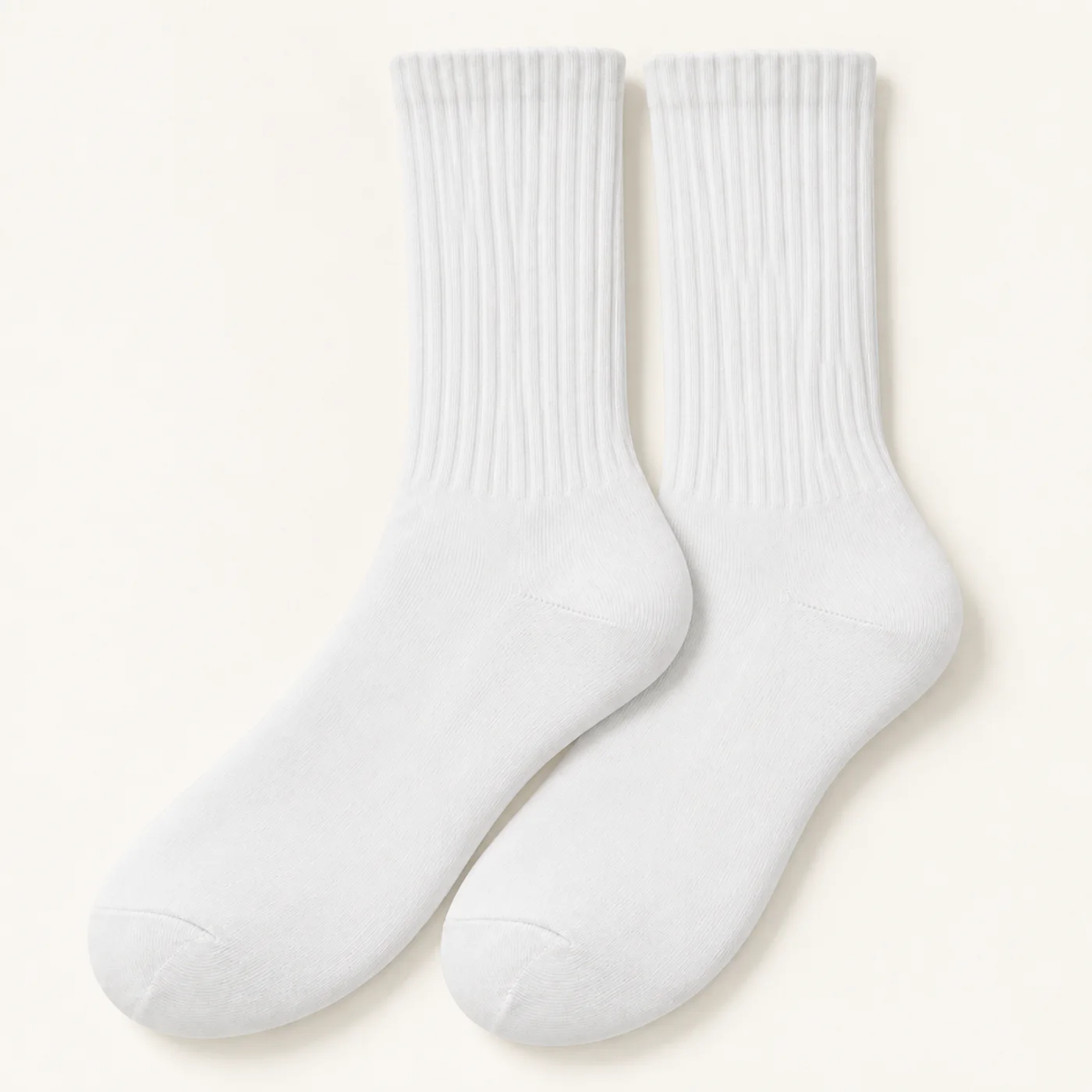 White solid mid-calf sock pair