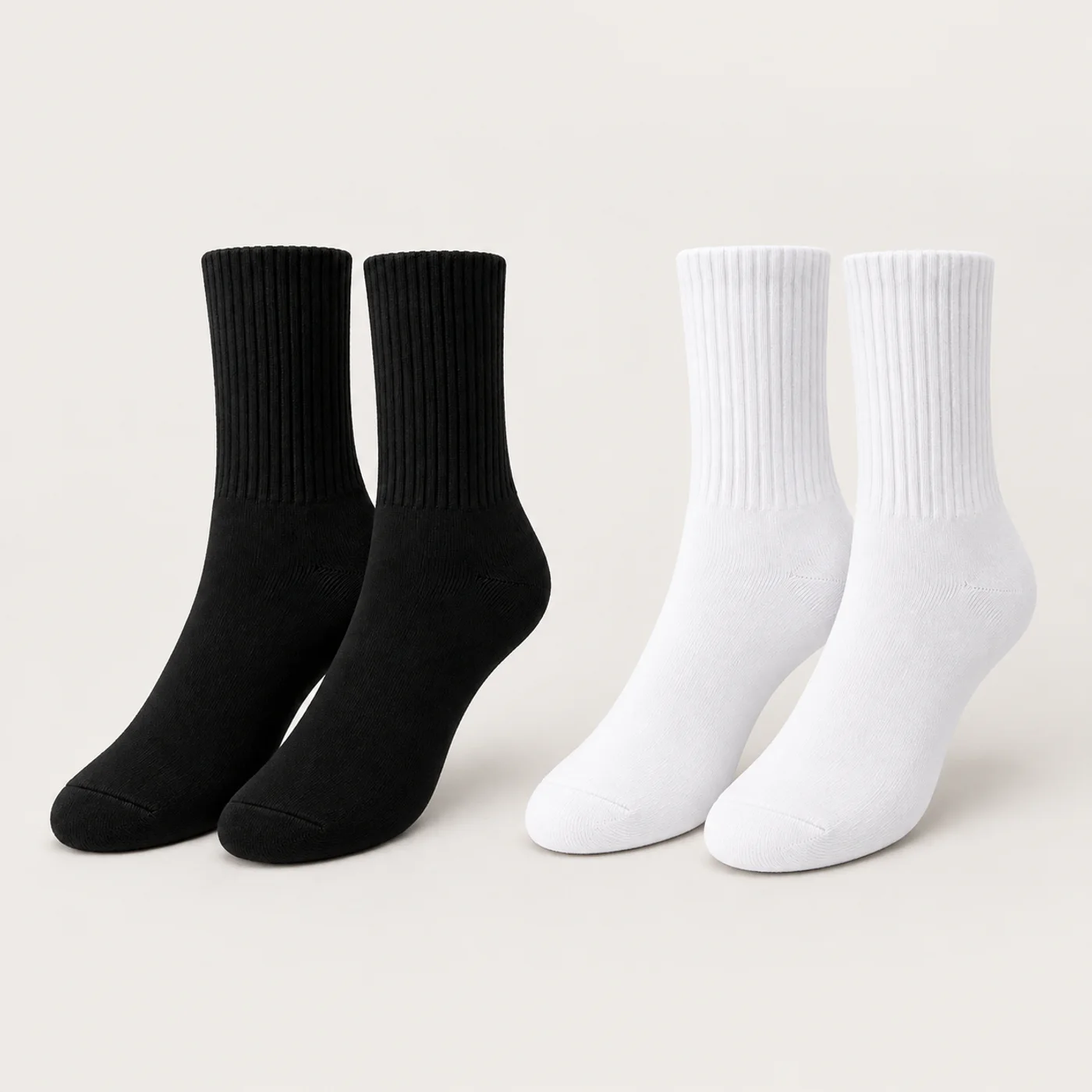 Black and White solid mid-calf sock pairs
