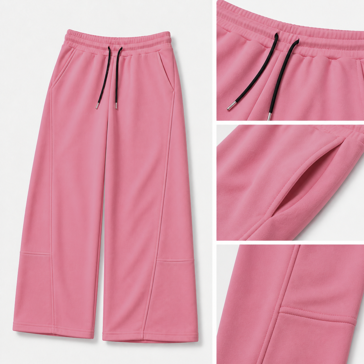 Waistband pocket seams fabric and wide hem construction details