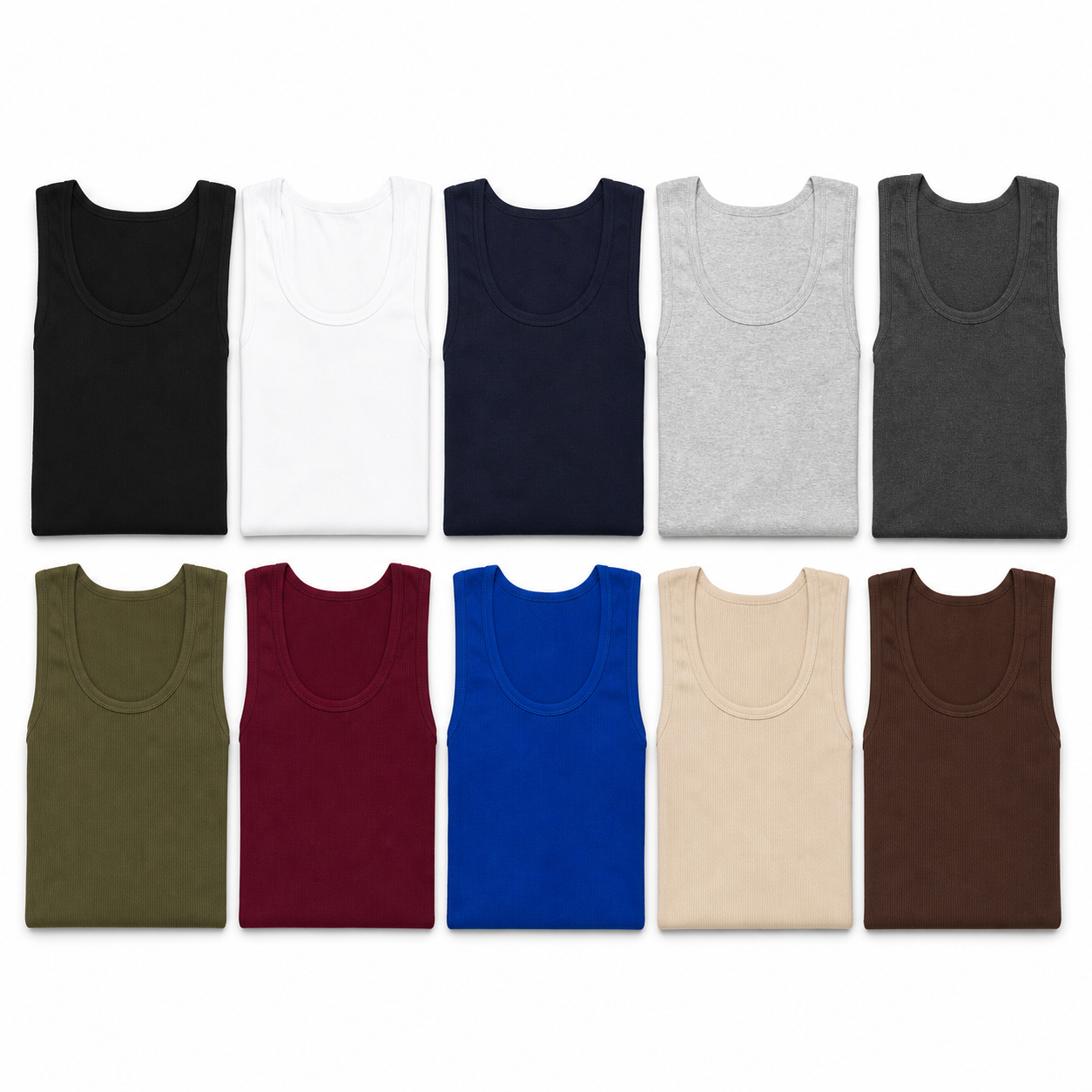 Ten assorted color men's ribbed tank tops