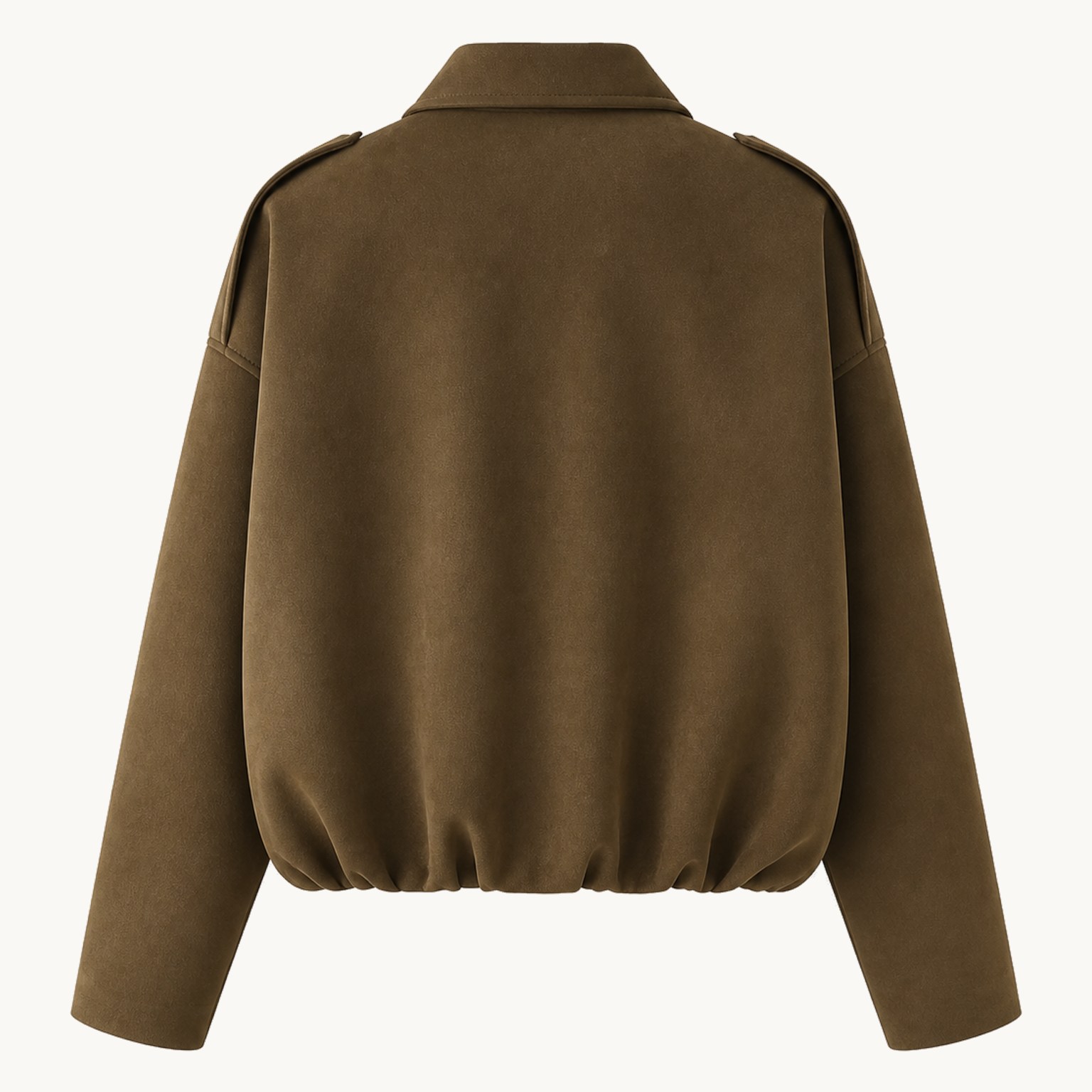 Back view of the Camel women’s oversized collared zip jacket