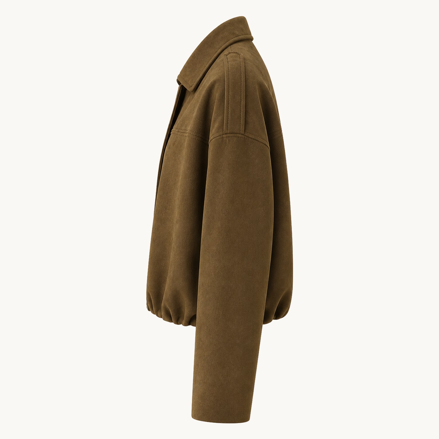Side view of the Camel women’s oversized collared zip jacket