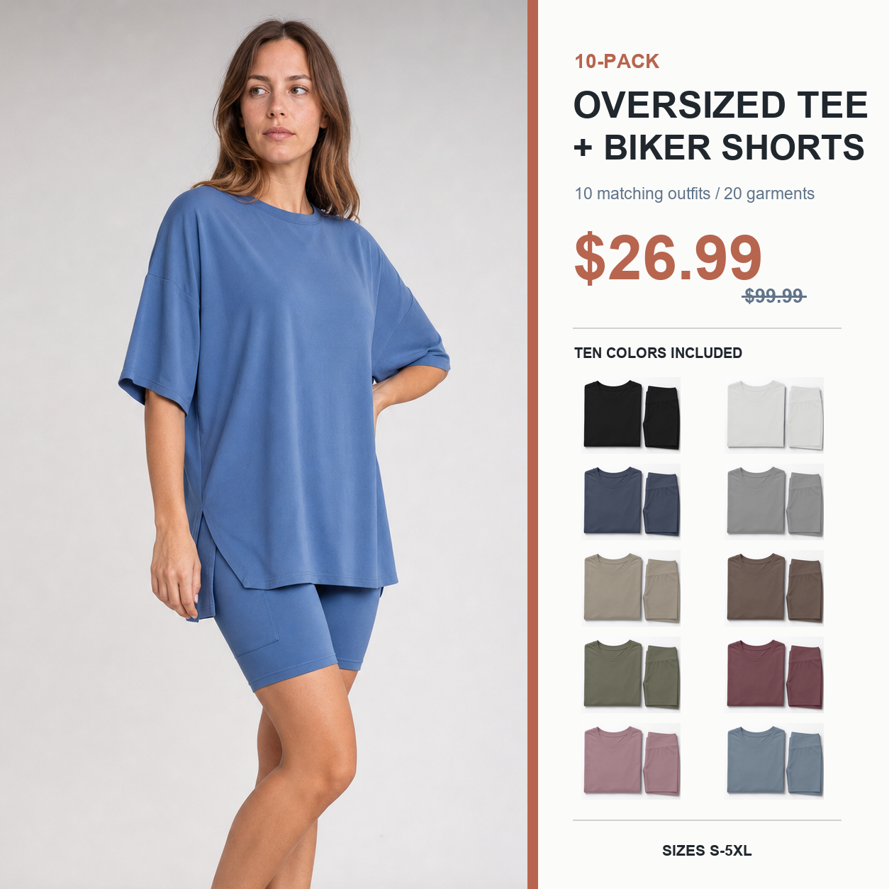 10-pack women two-piece set with prominent price and complete color assortment