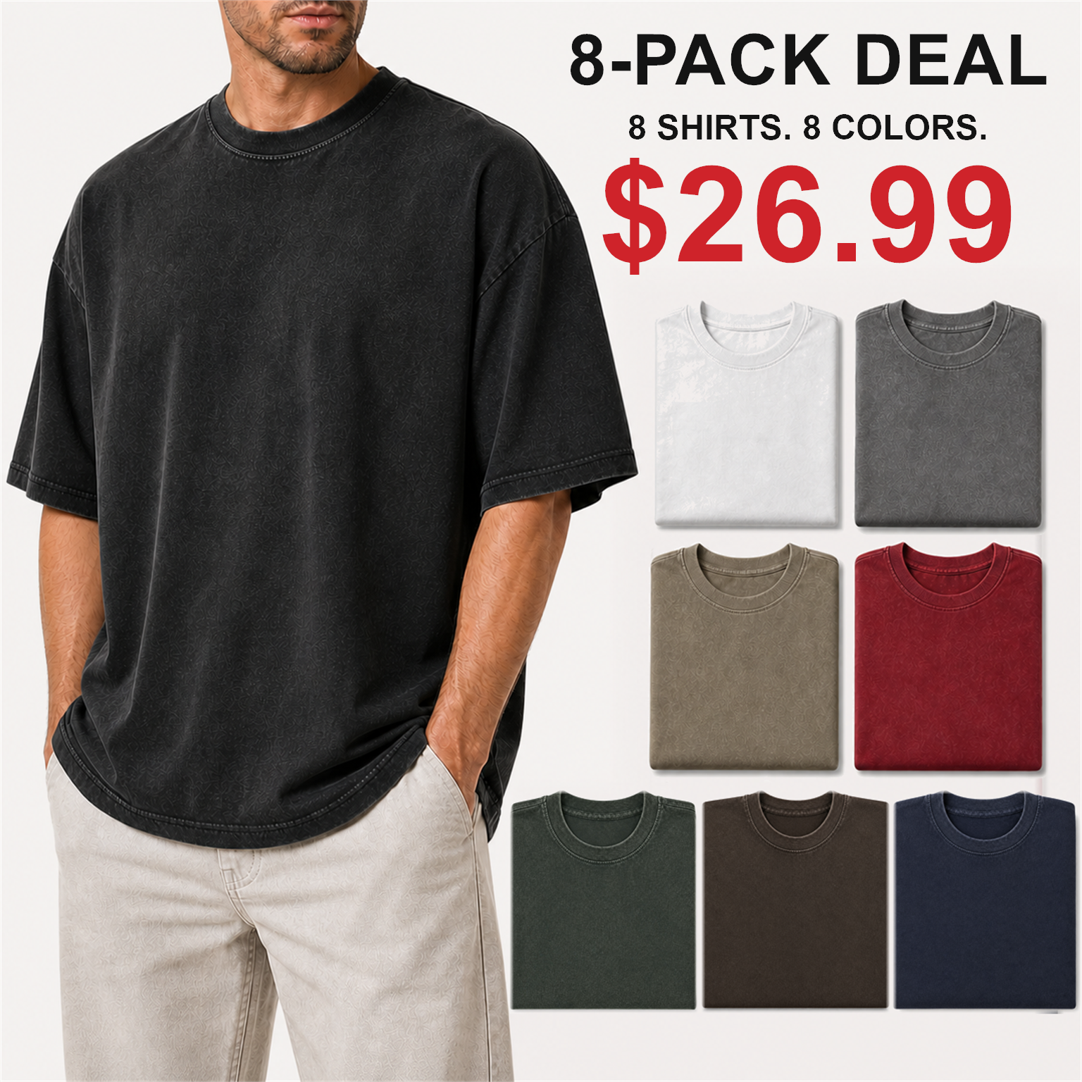 8-pack deal - 8 shirts in 8 colors for $26.99