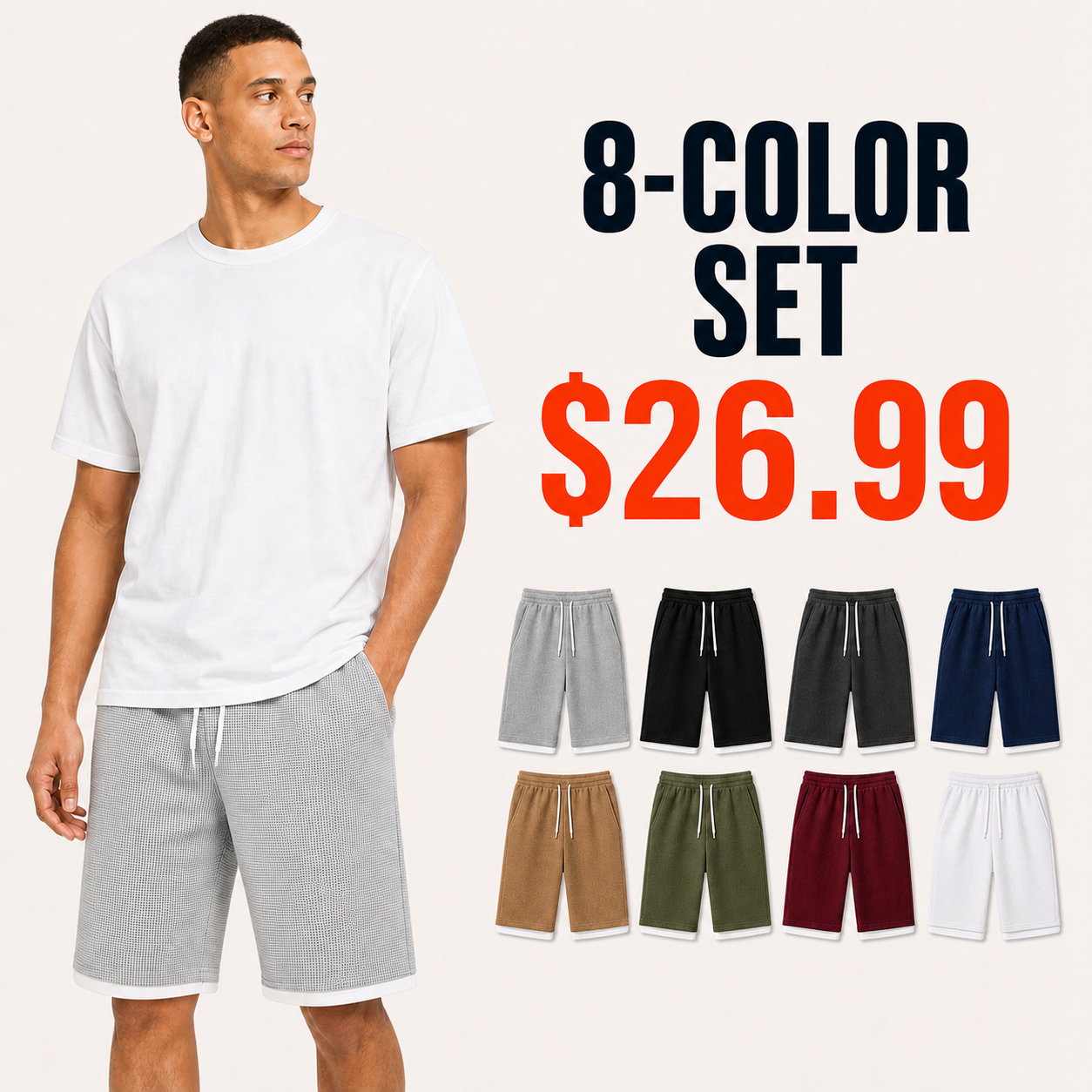 Men's waffle-knit drawstring shorts set