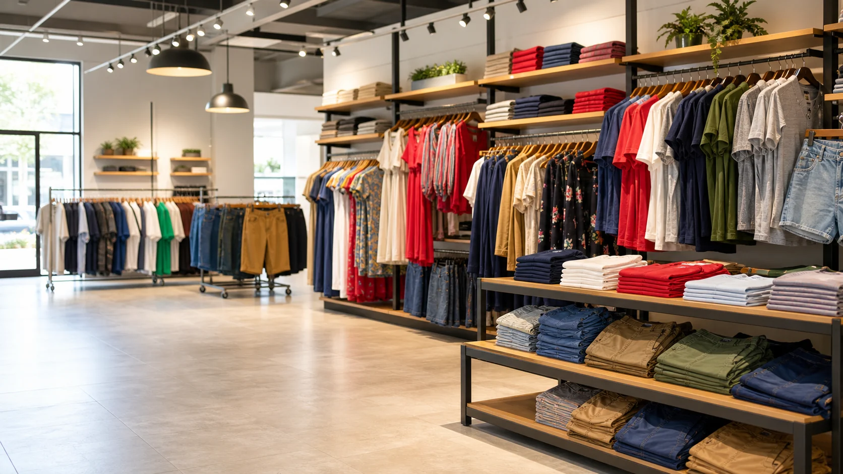 Clothing displays inside an apparel store