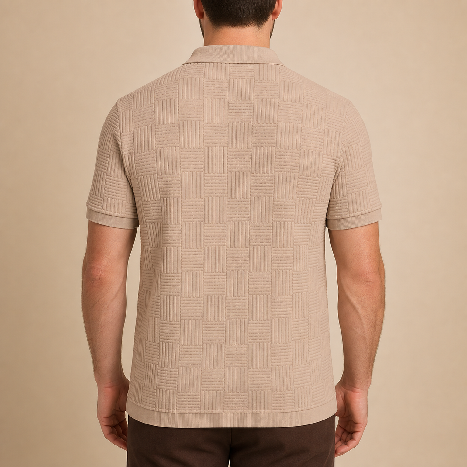 Men's Beige textured knit polo back fit