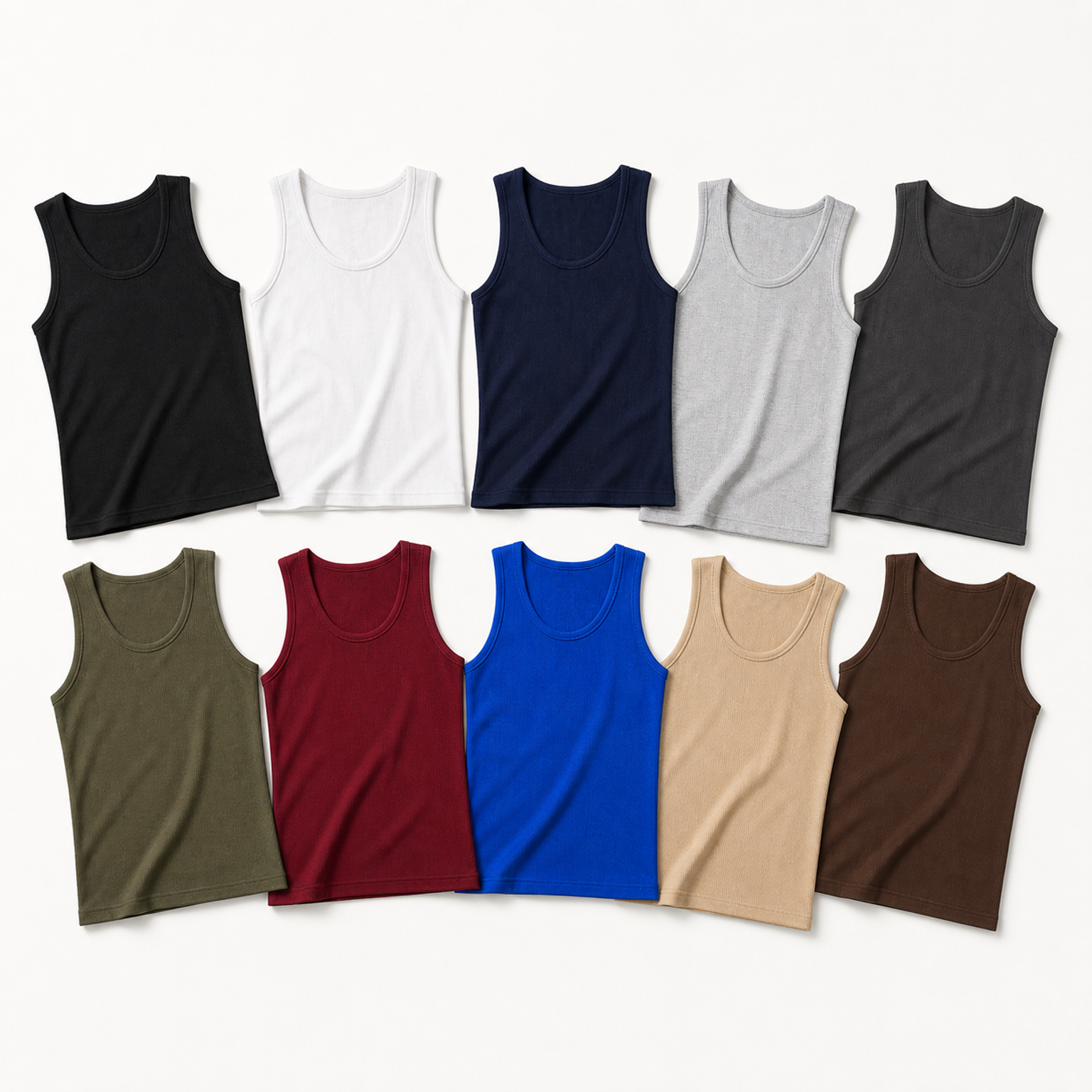 Men's fine vertical rib cotton stretch tank - 10-Pack Assorted Set