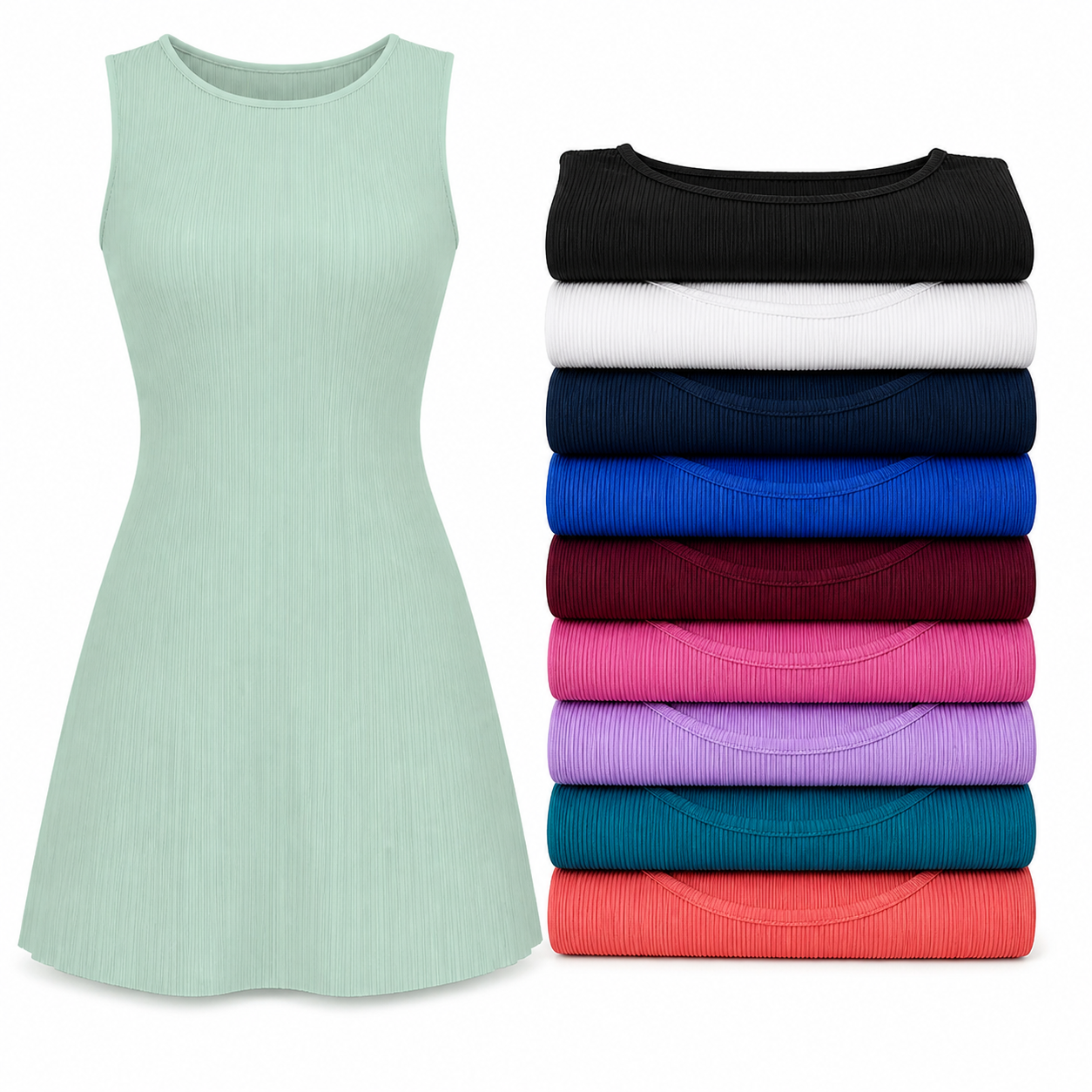 10-Pack Assorted Set - women's sleeveless pleated A-line mini dress
