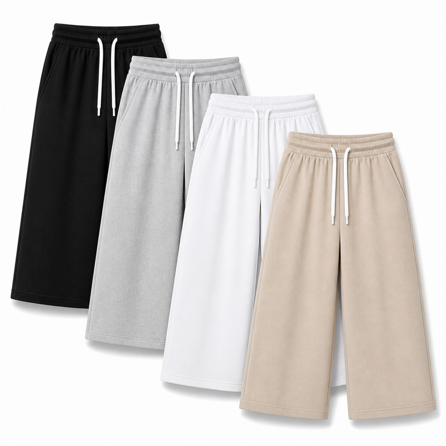 4-Pack Neutral Set men's seven-tenths-length French-terry cropped pants in a natural overlapping arrangement