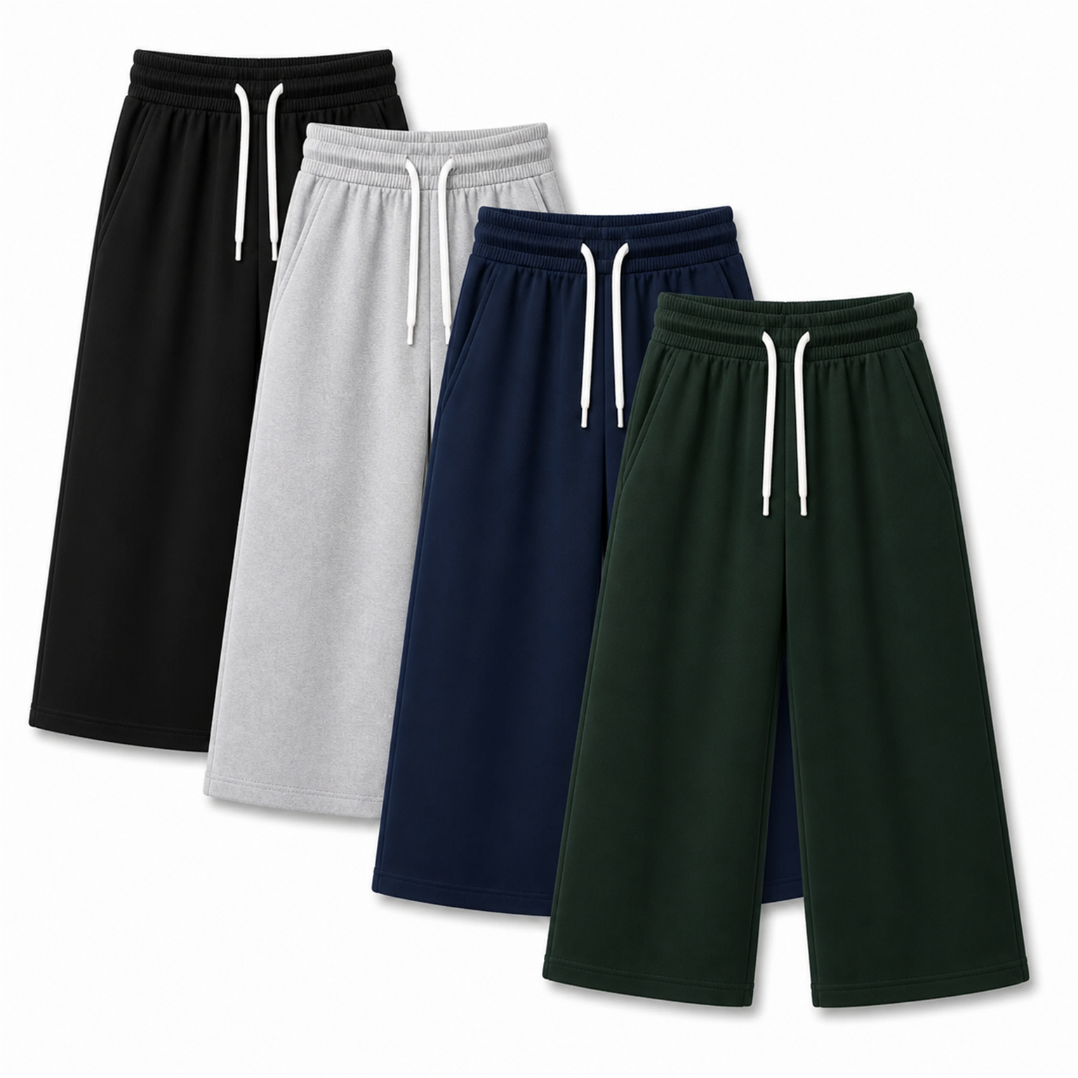 4-Pack Work Set men's seven-tenths-length French-terry cropped pants in a natural overlapping arrangement