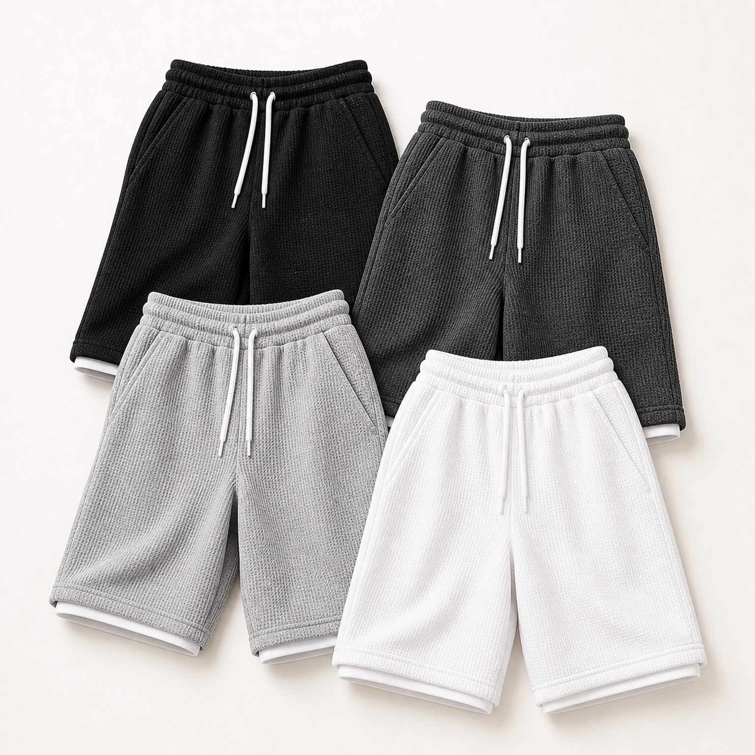 Men's textured drawstring shorts 4-Pack Neutral Set