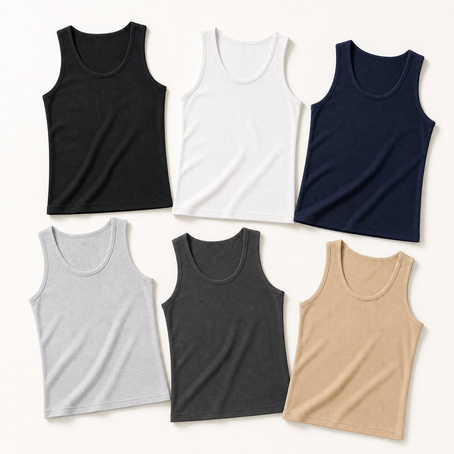 Men's fine vertical rib cotton stretch tank - 6-Pack Set A